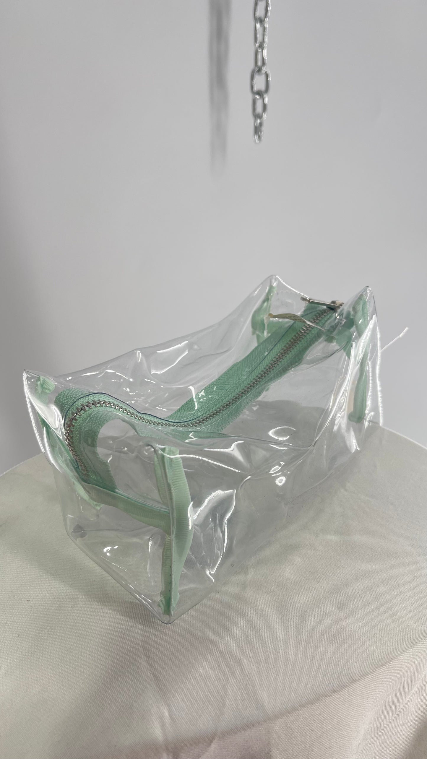 Clear Plastic Pouch with Teal Zipper Closure