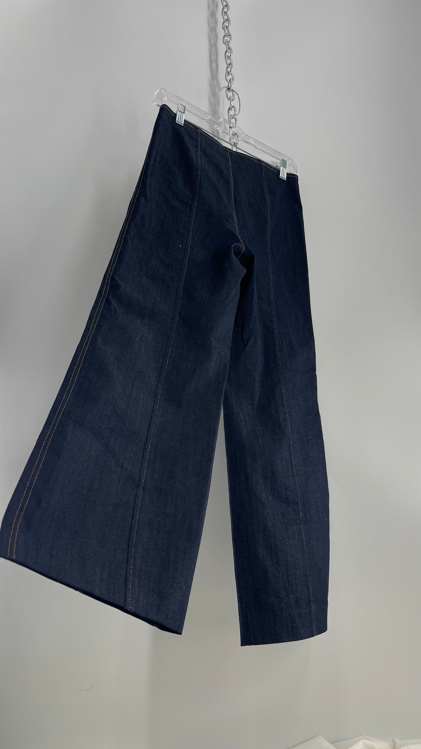 Cinq a Sept Azure Dark Wash Denim, Zip Front, Pocketed Cropped Wide Legs (2)