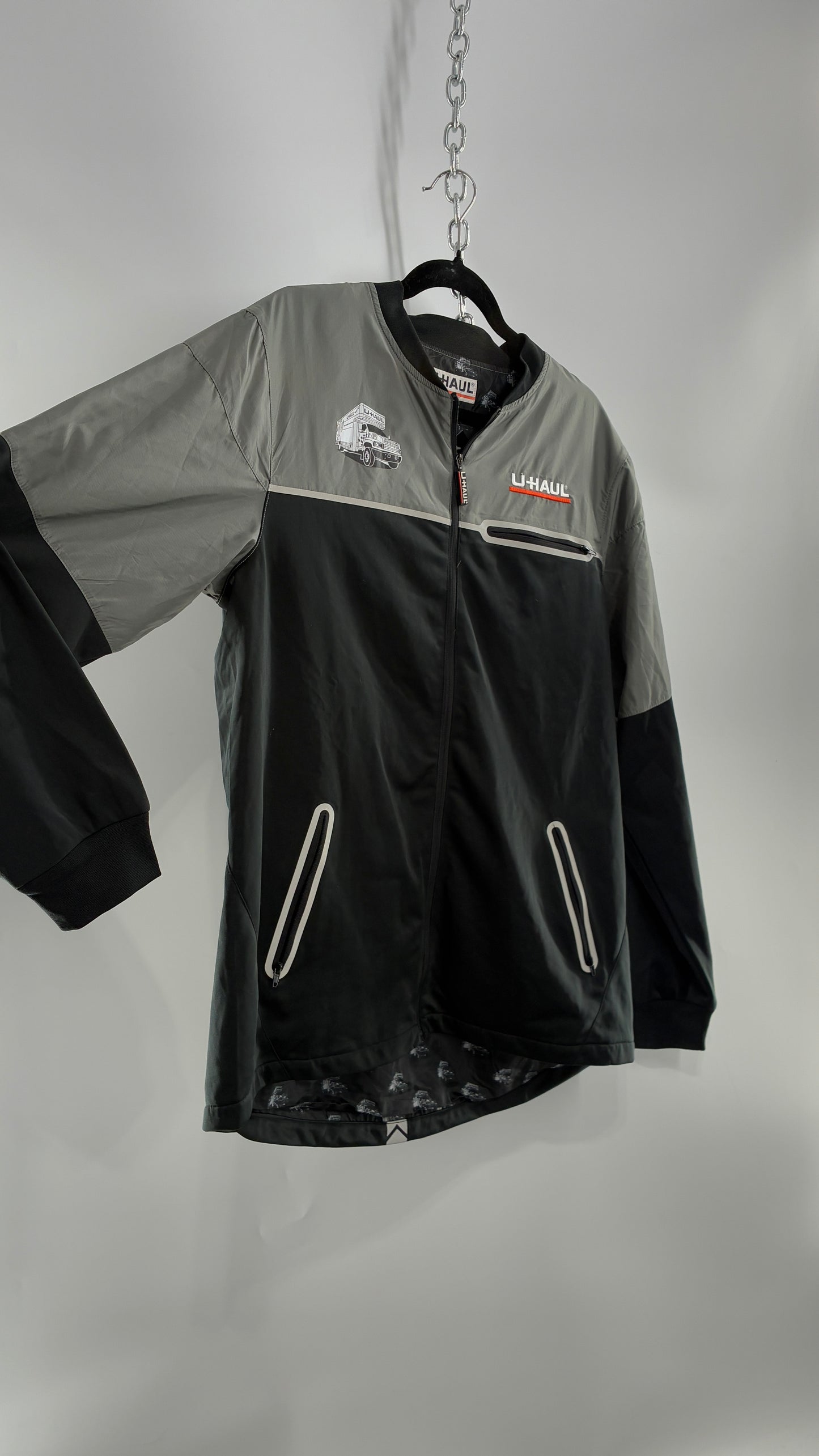 Vintage U-HAUL Embroidered Grey Wind Breaker (Medium)