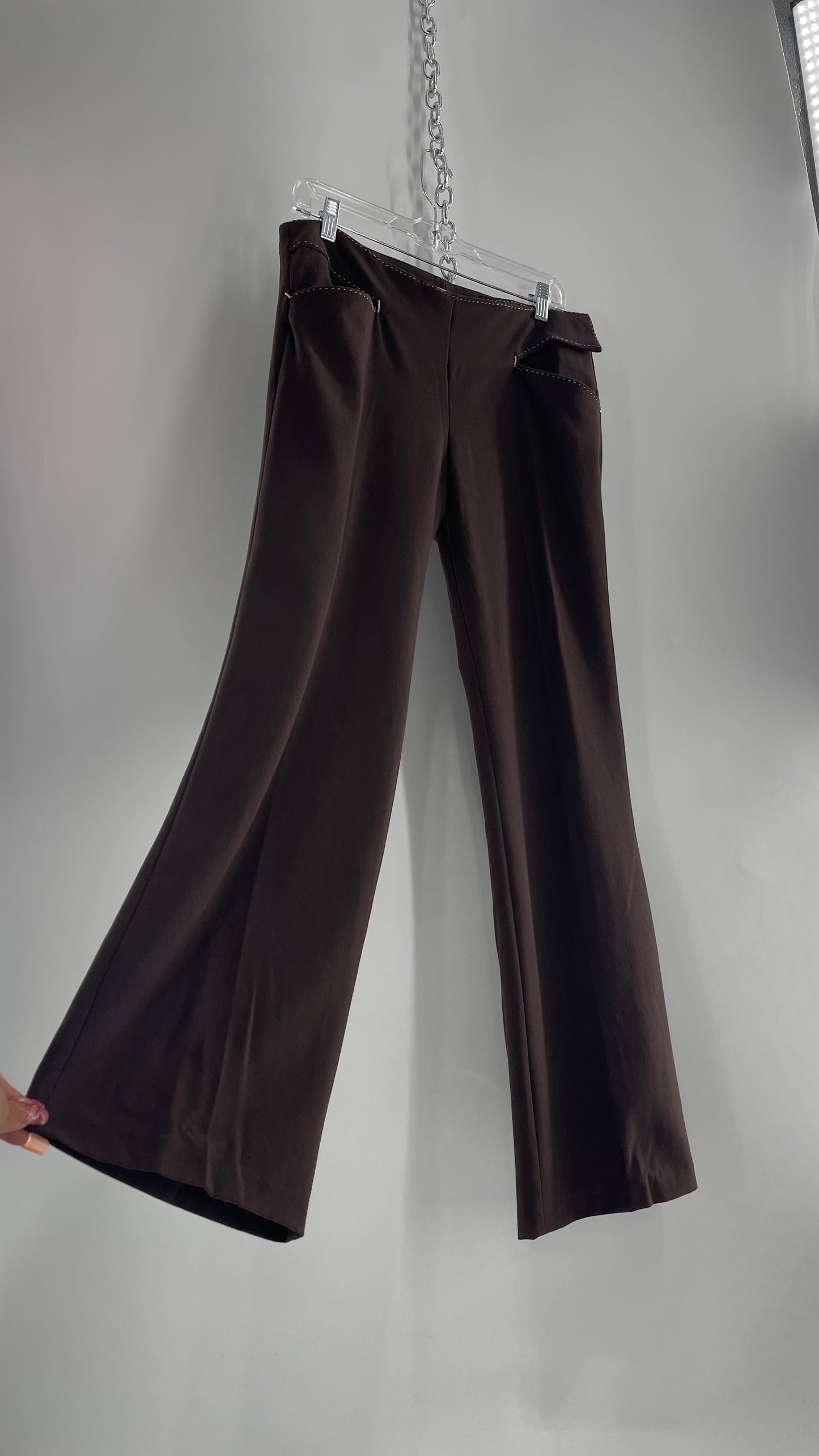 VINTAGE Max Studio Chocolate Low Rise Kick Flare Trouser with Back Buckle and Cross Over Side Details (0)