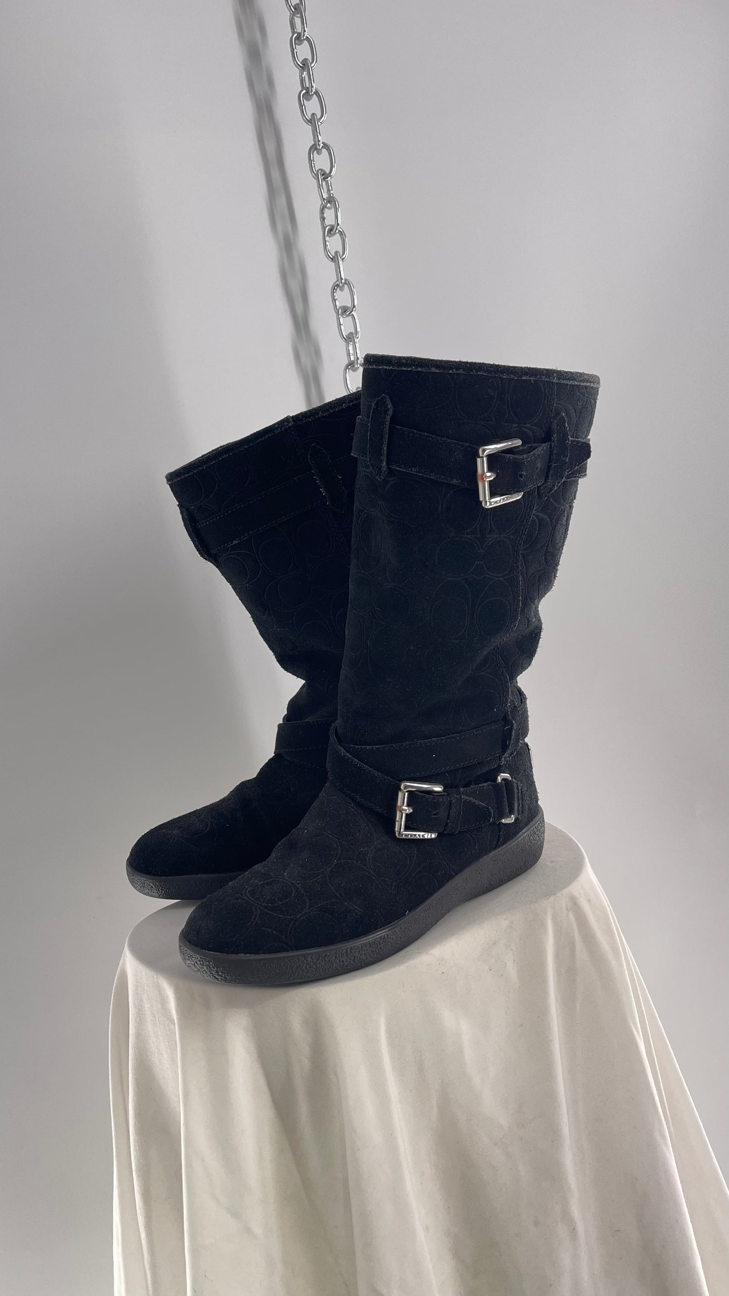 Coach Thelma Black Suede All Over Logo Monogram Boot (6)