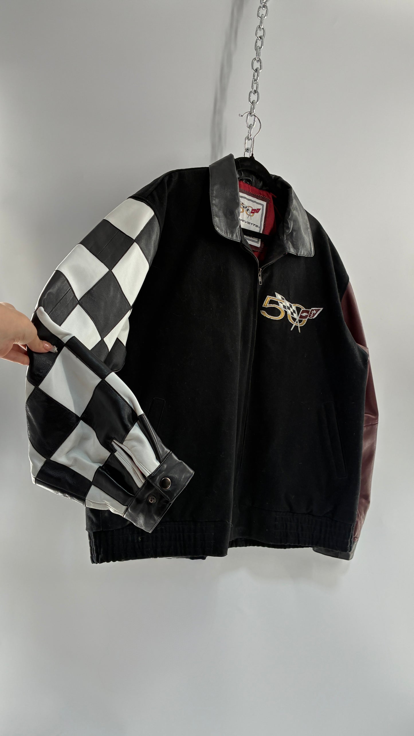 RARE Vintage Chevy CORVETTE 50th Anniversary Leather Varsity Style Jacket (Large)