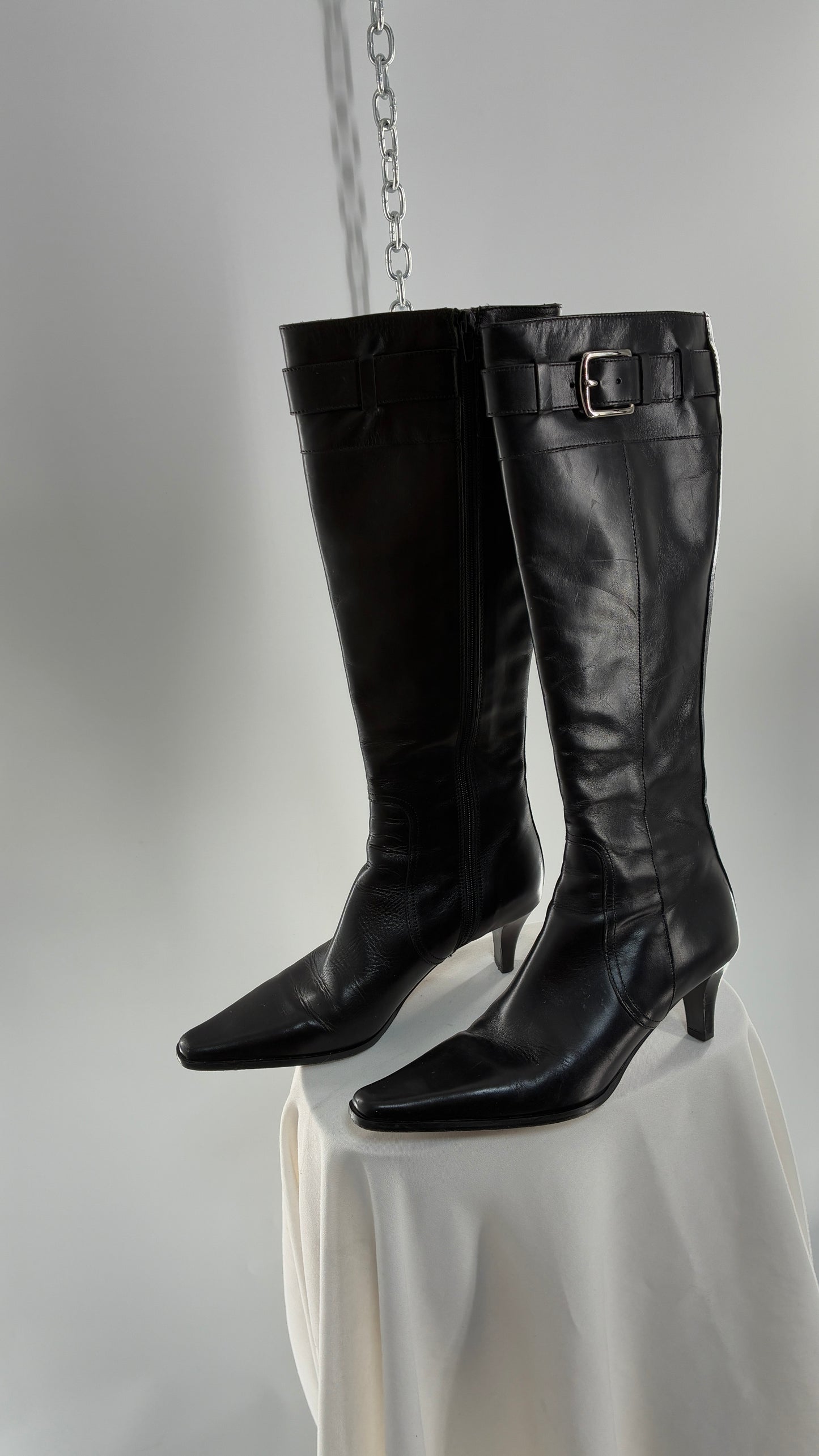 Vintage COACH Adrianna Black Leather Kitten Heel Knee High Boots (7.5)