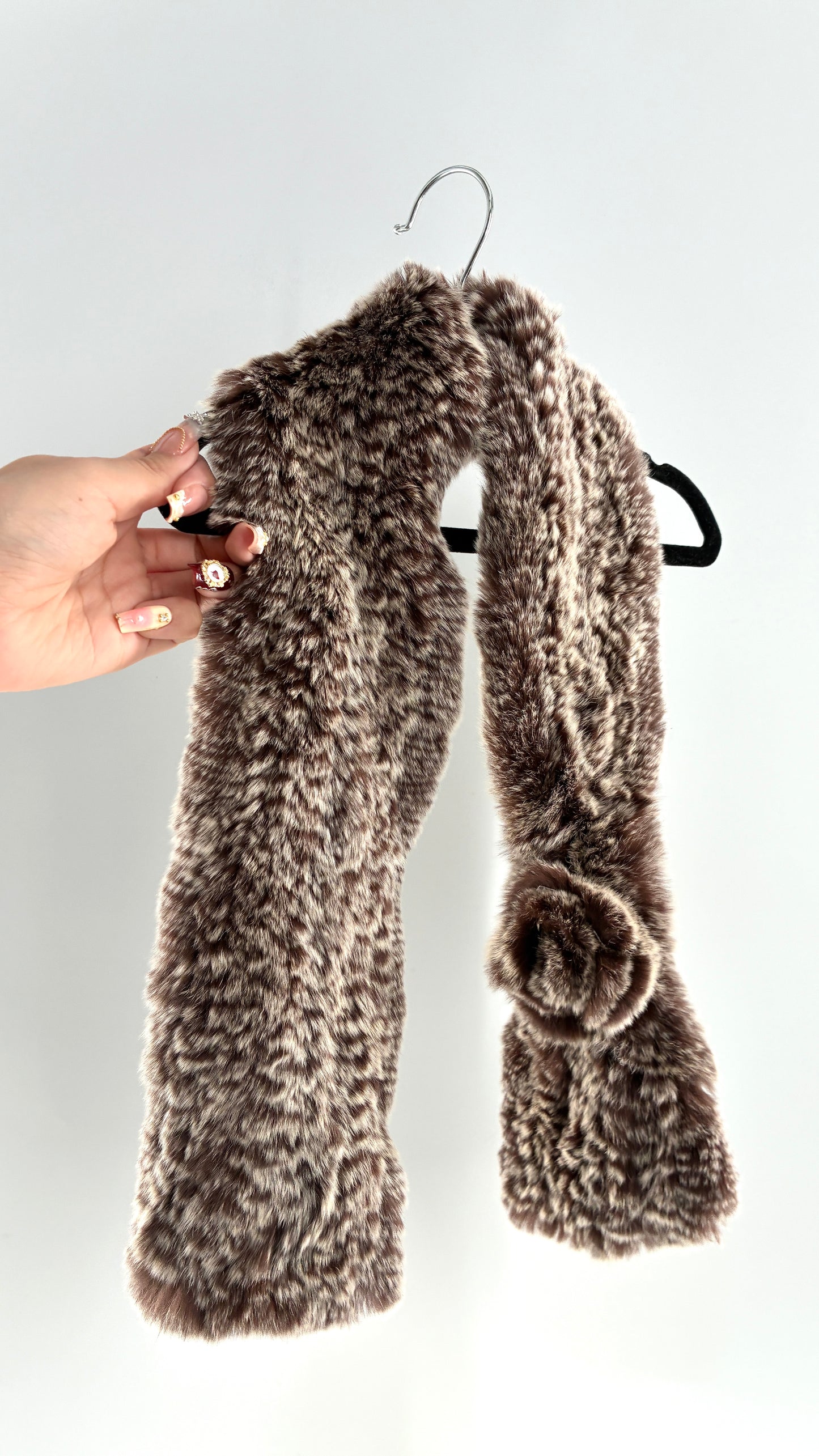 Vintage Genuine Rabbit Fur Scarf with Rosette