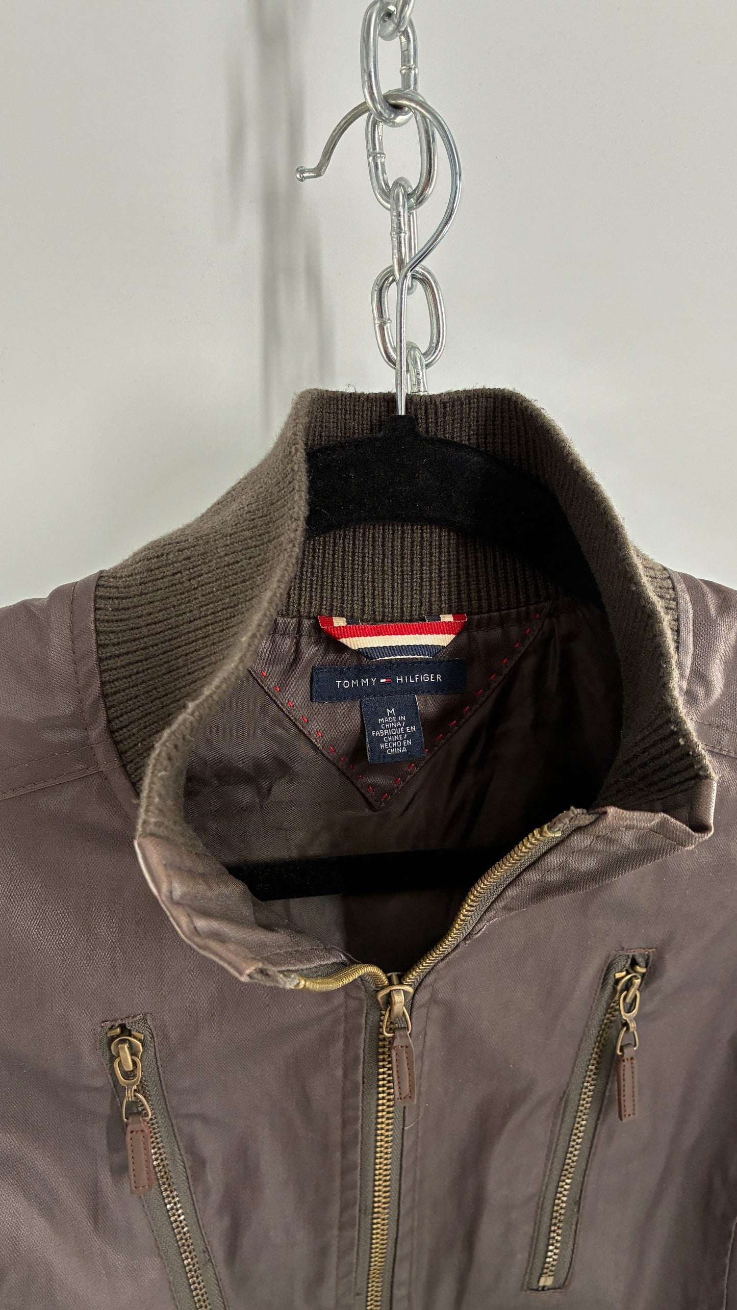 Vintage TOMMY HILFIGER Waxed Denim and Knit Sleeve Jacket (Small)
