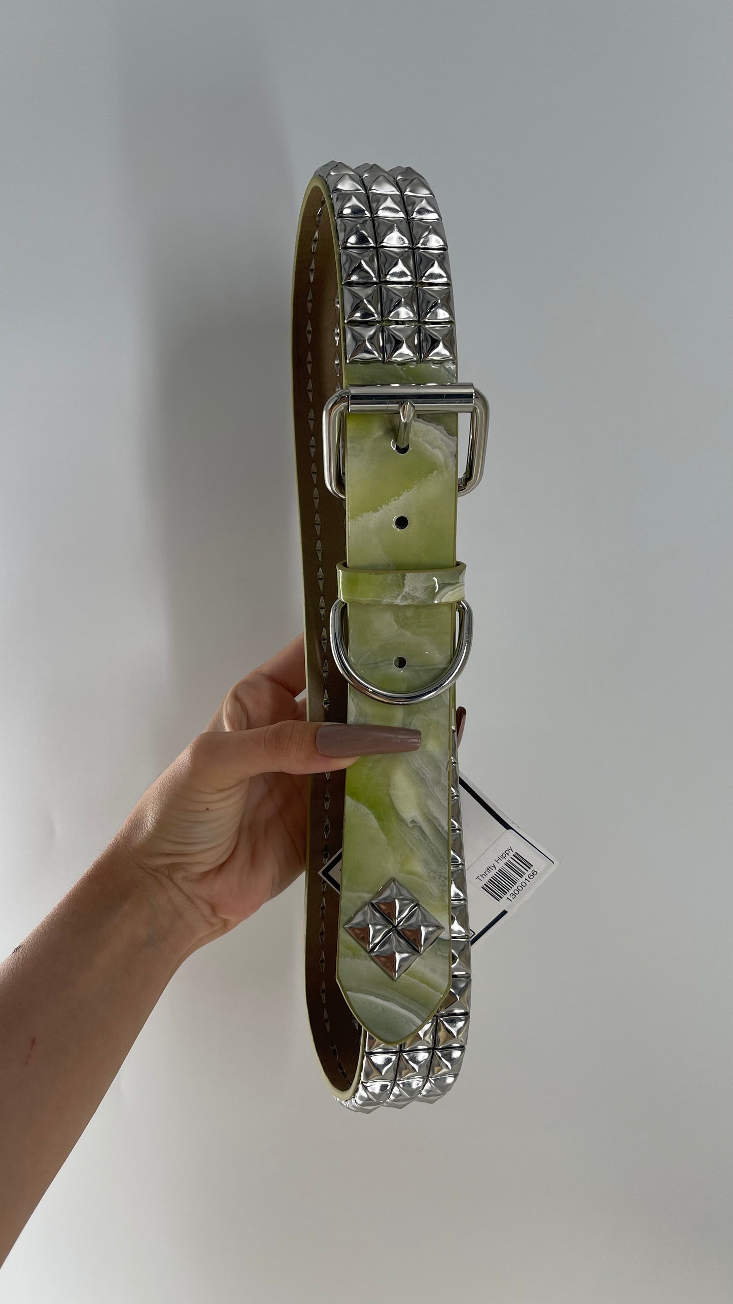 Urban Outfitters Green Marbled Studded Belt (Small)