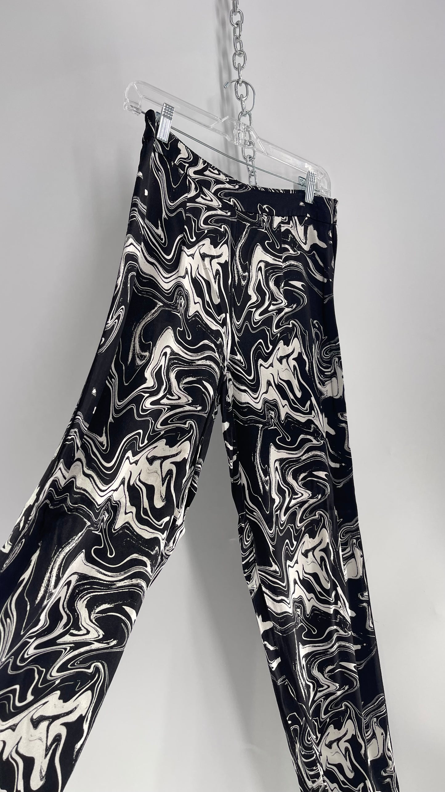 JUST Marble Washed Black\White Silky Flared Trouser (4?)