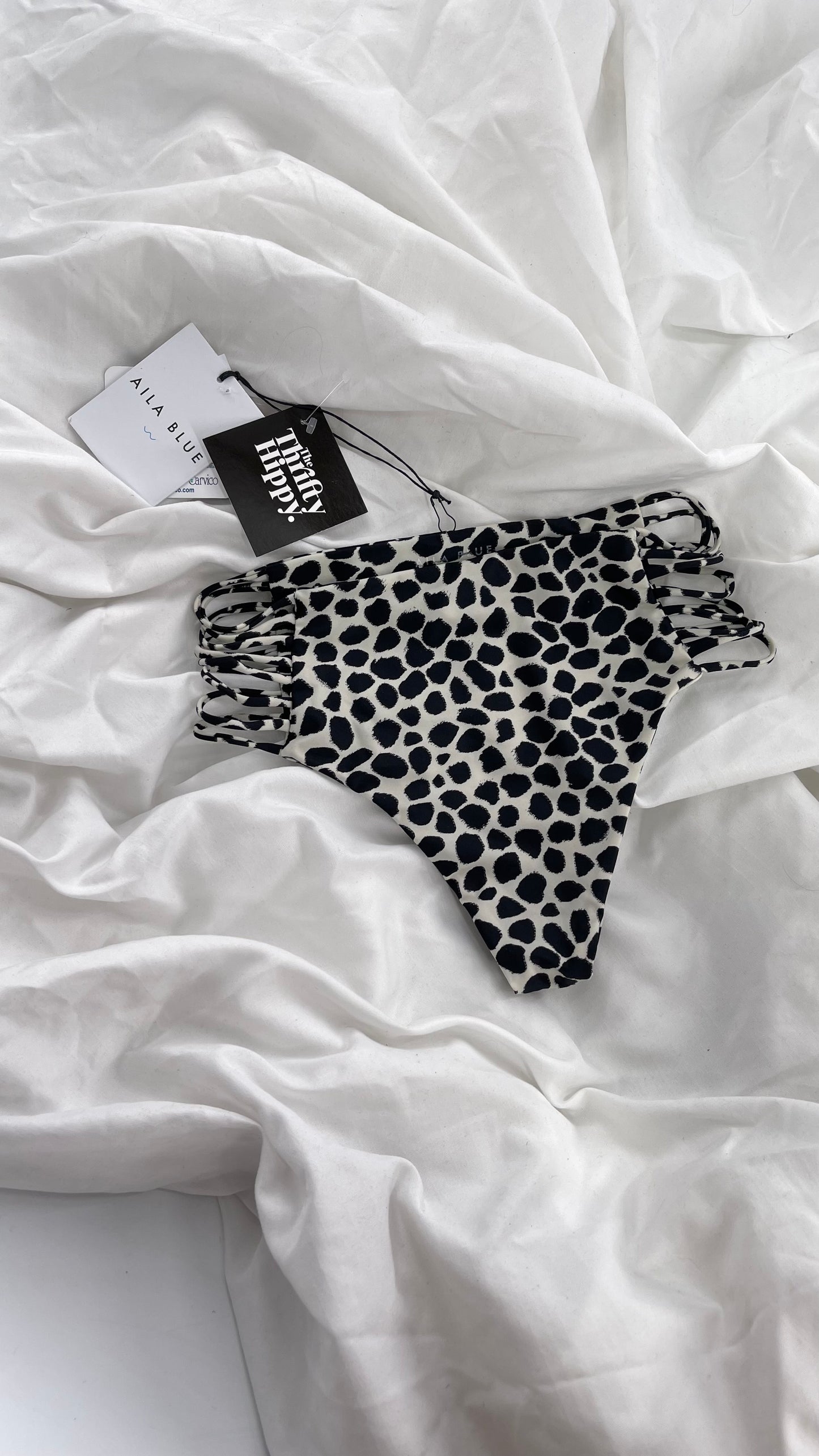 AILA BLUE Animal Print Cheeky Bottoms with Strappy Sides and Tags Attached (Small)