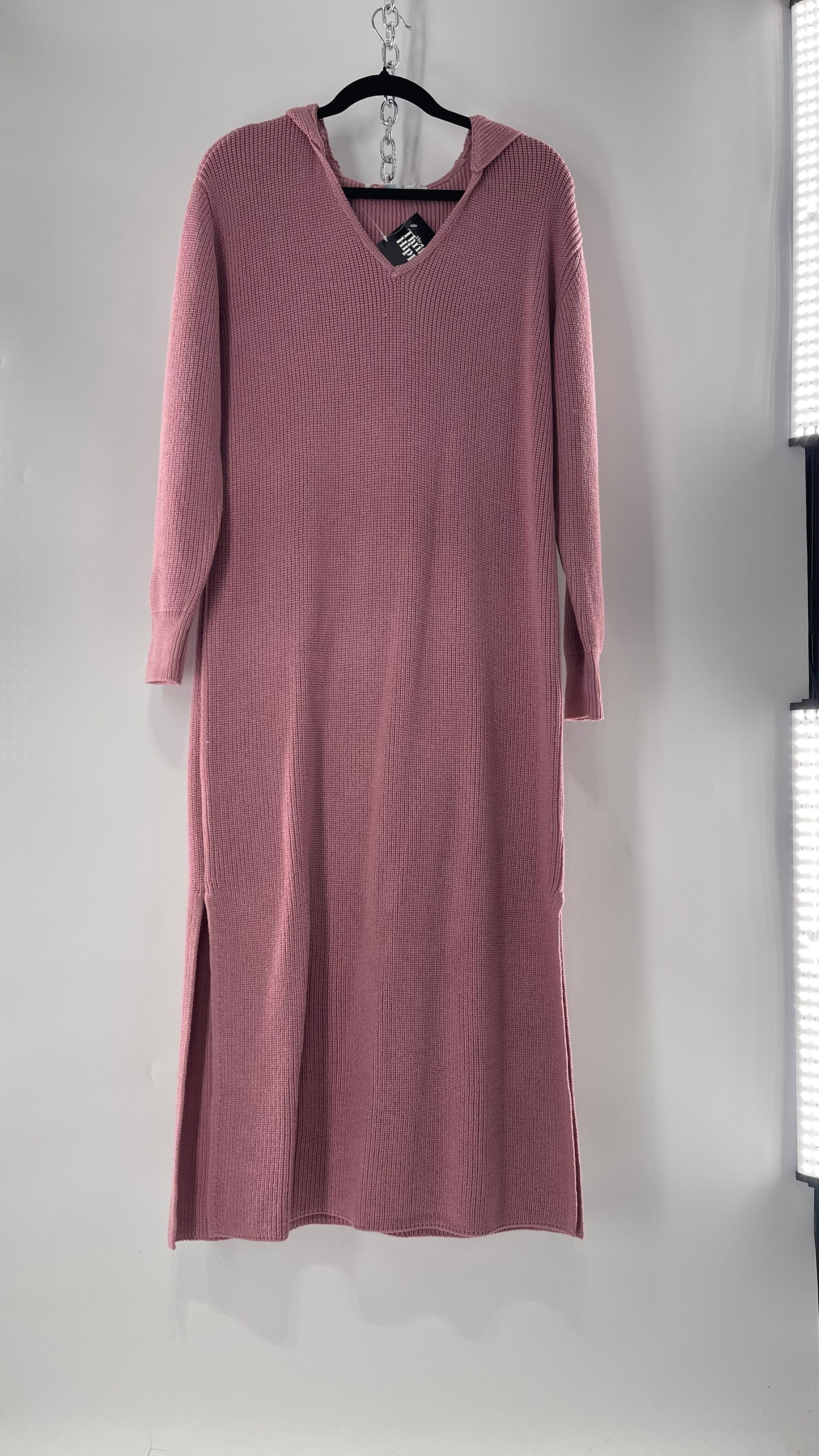 Free People Dusty Pink/ Mauve Full Length Knit Hoodie Snuggie Dress (S)