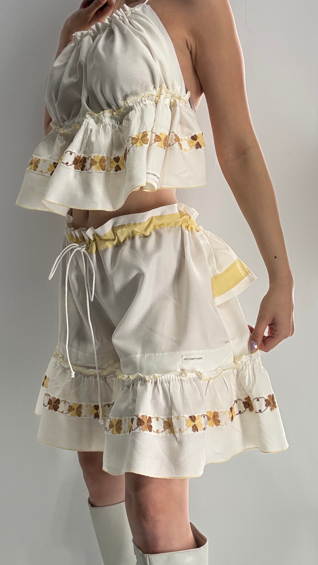 Vintage Handmade Heavily Embroidered Play Set with Sailor Style Ruffled Bum (XS-XL)
