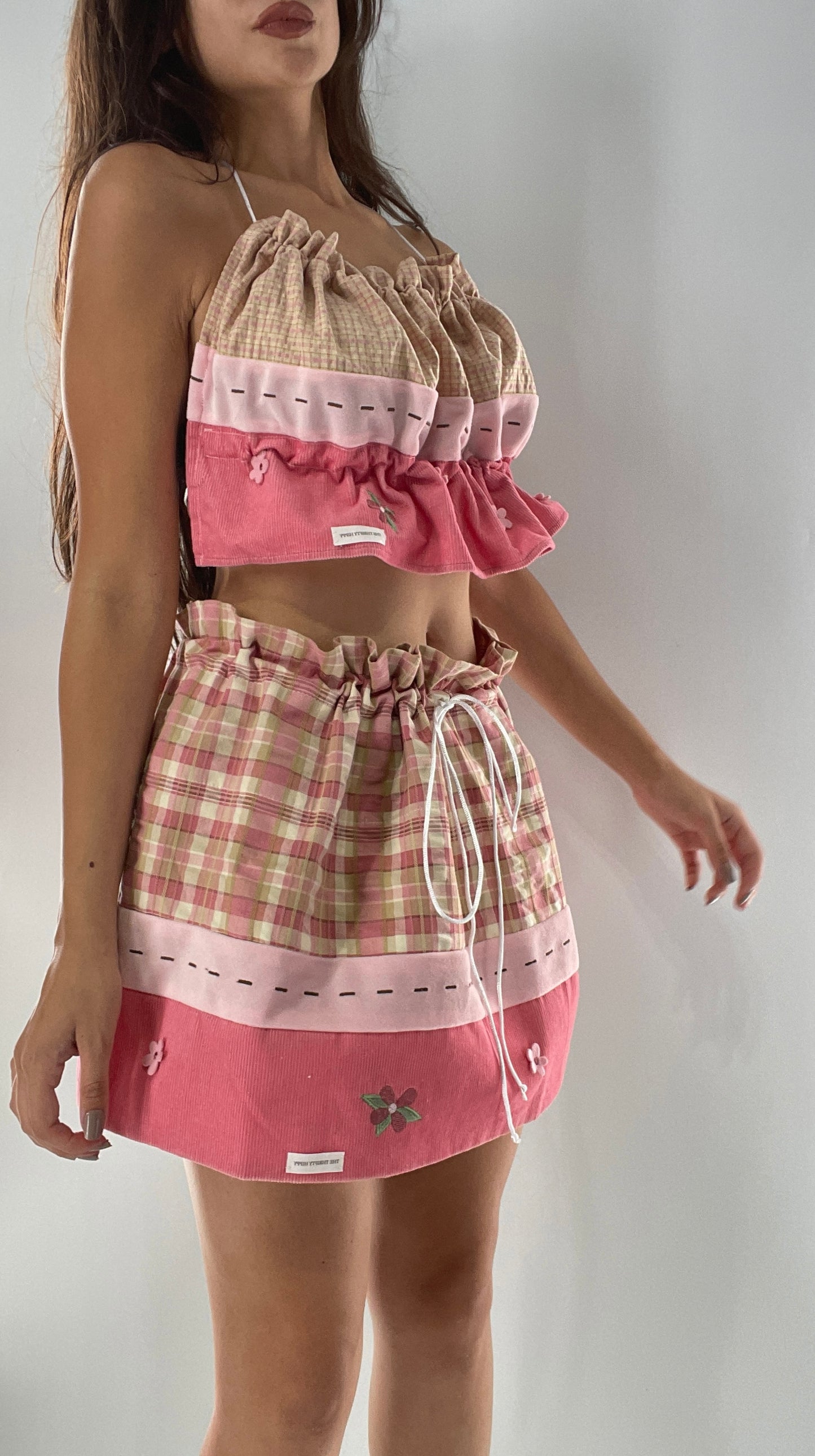 Custom Strawberry Shortcake 2 Piece Handmade Patchwork Skirt and Backless Top Set (One Size XS-XL)