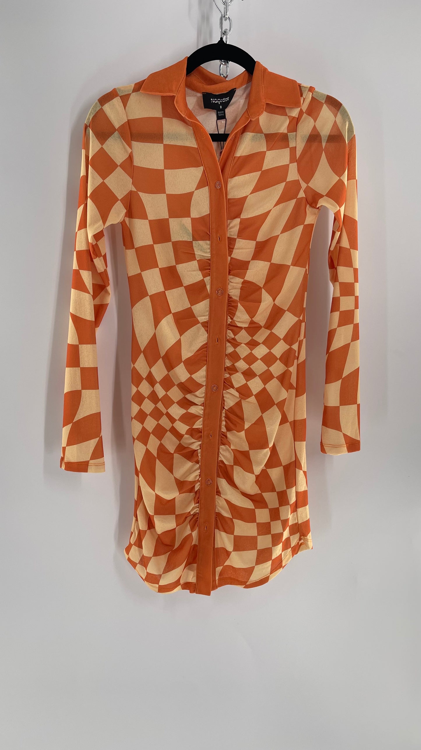 NGOrder Checkerprint Yellow/Orange Collared Buttonfront Dress (8)