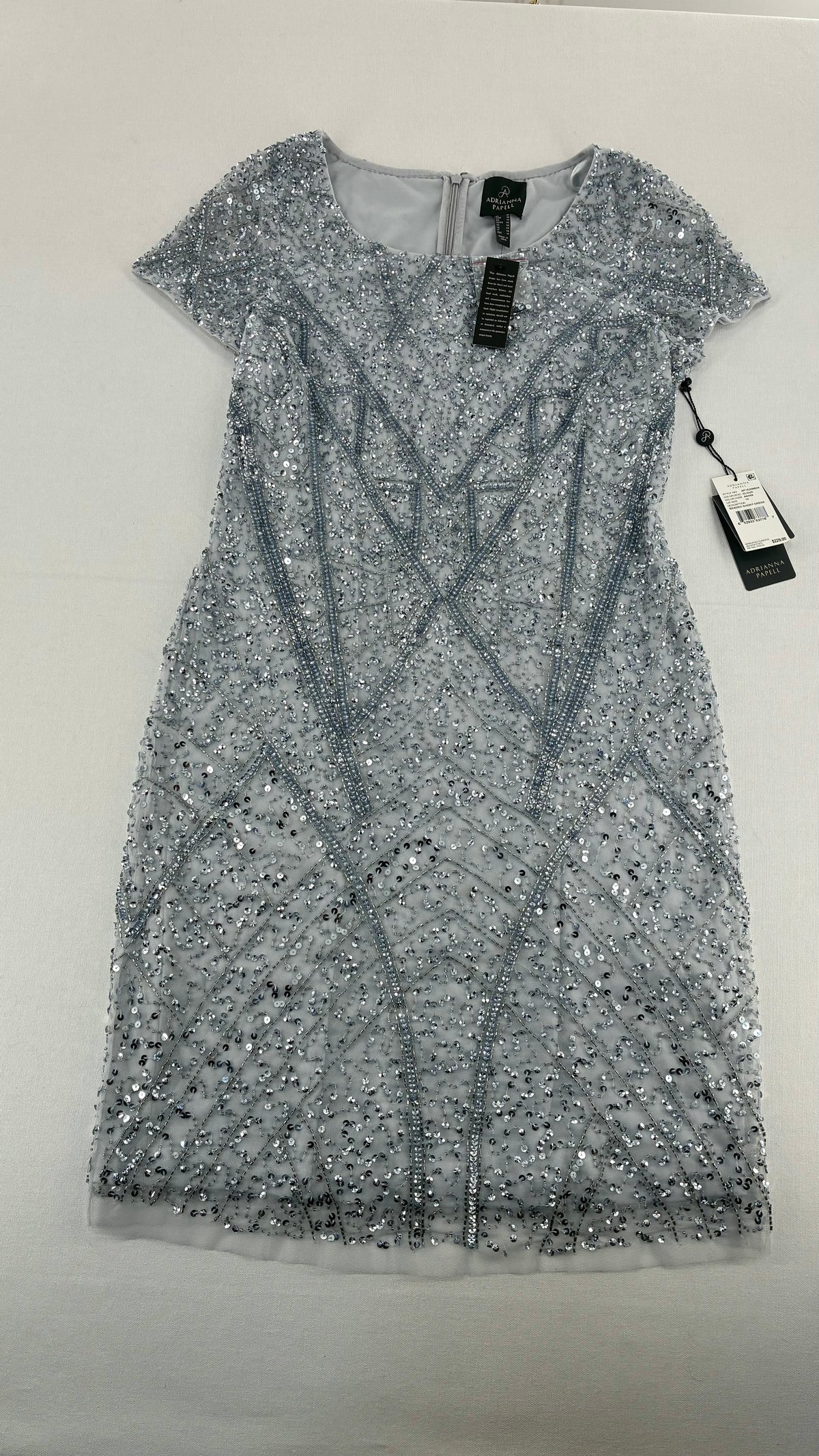 Deadstock Vintage ADRIANNA PAPPEL Silver Blue Beaded Mini Dress with Tags (10)