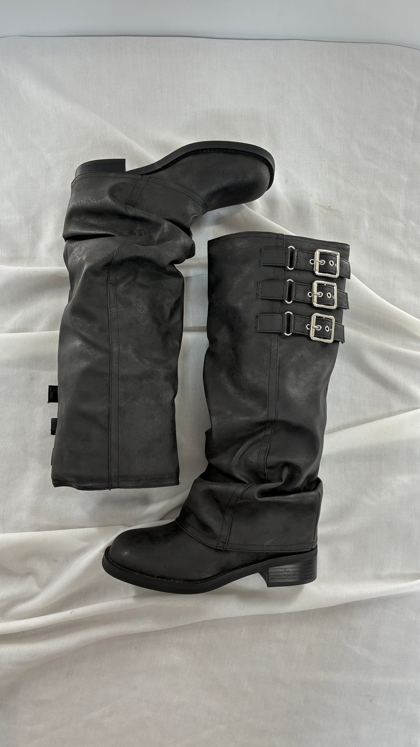 Square Toe Stacked Moto Boot (7.5)