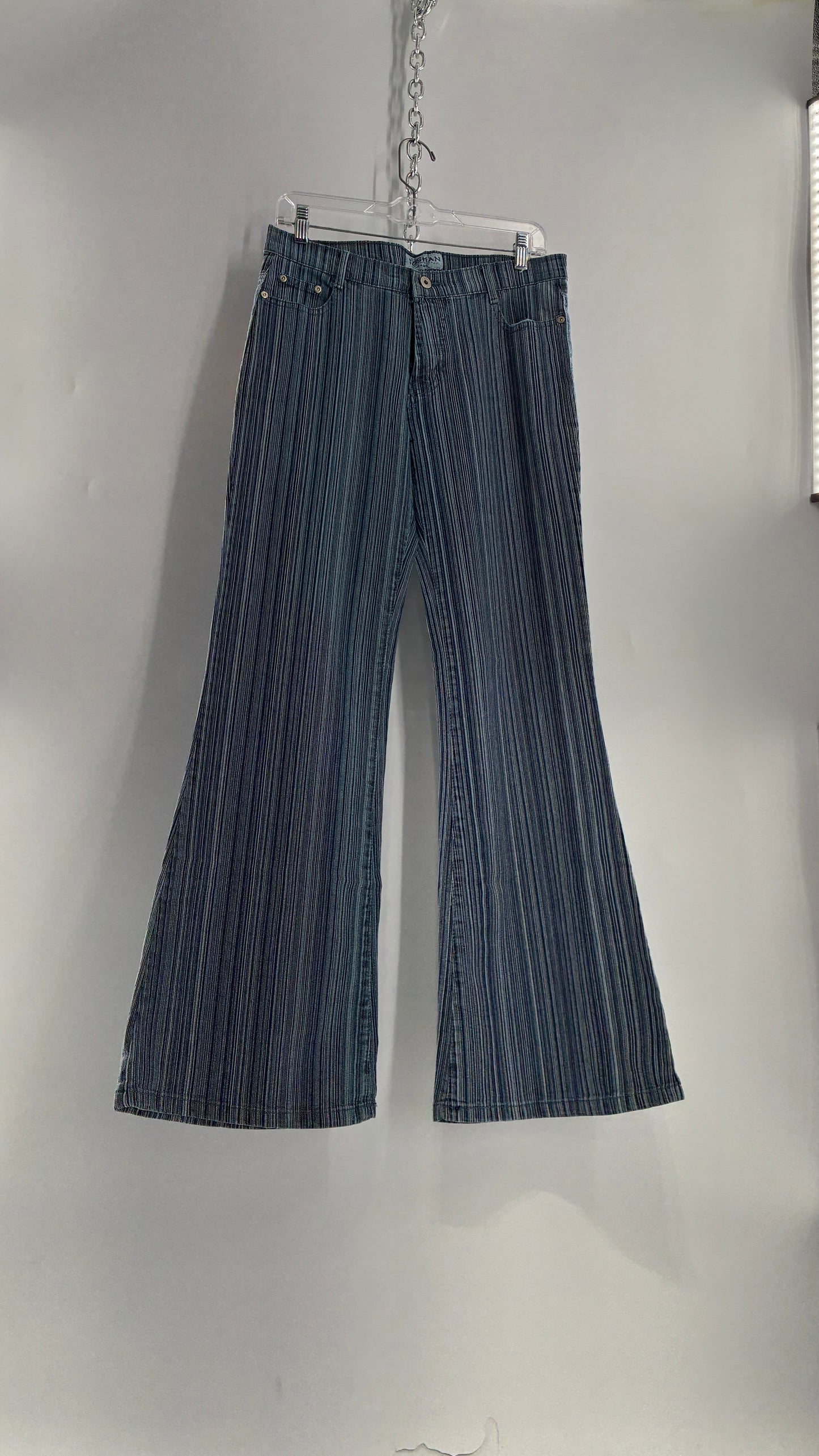 Deadstock Vintage SUSHAN Striped Denim Kickflares (XL)