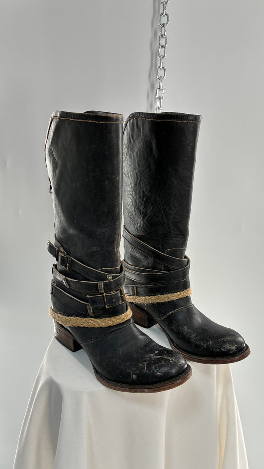 Vintage FREEBIRD Drove Distressed Black Leather Boot with Buckle Detailing (8)