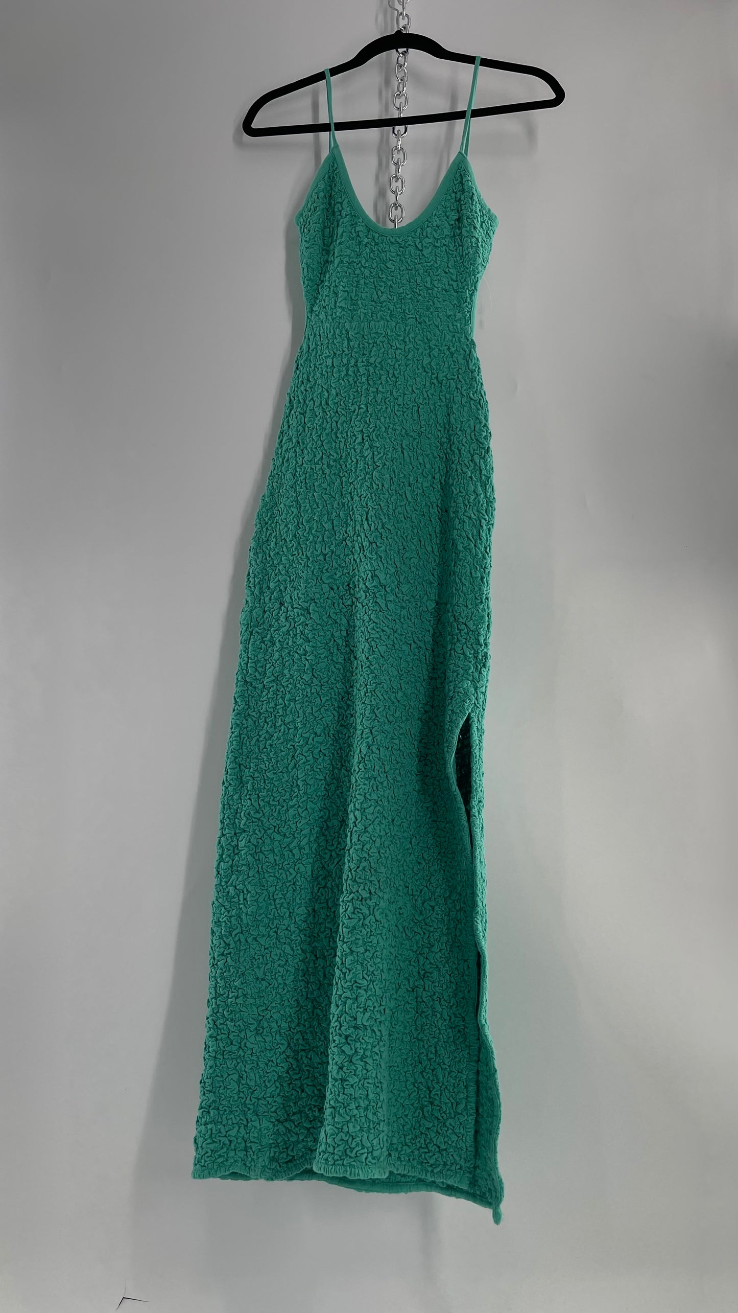 Free People Kelly Green Popcorn Maxi Dress with Low, Open Back Detail (XS)