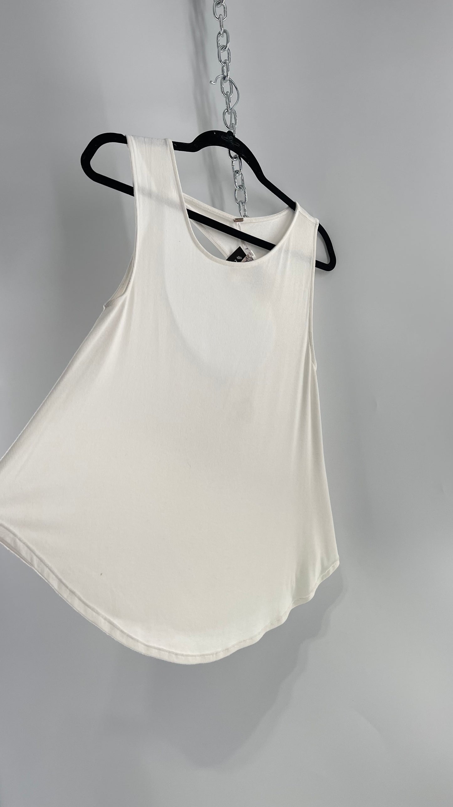 Free People White Sleeveless Tank with Rolled Strap and Cut Out Back (XS)