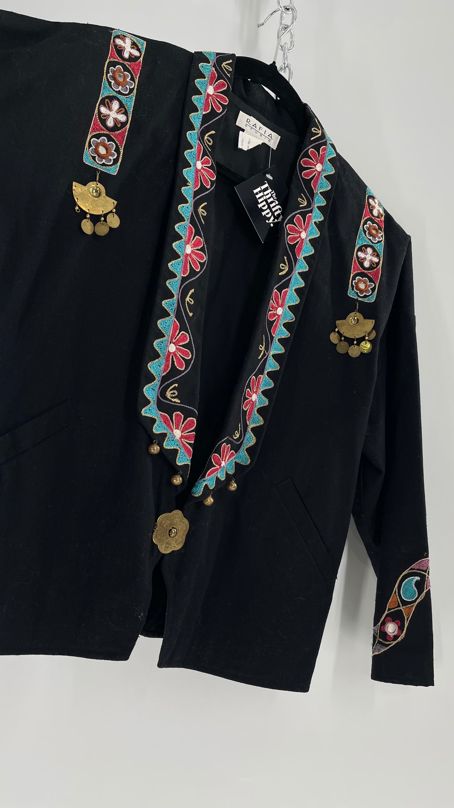 Vintage 1970s RÁFIA STUDIO Western Embroidered Jacket with Bronze Medallions (Medium)