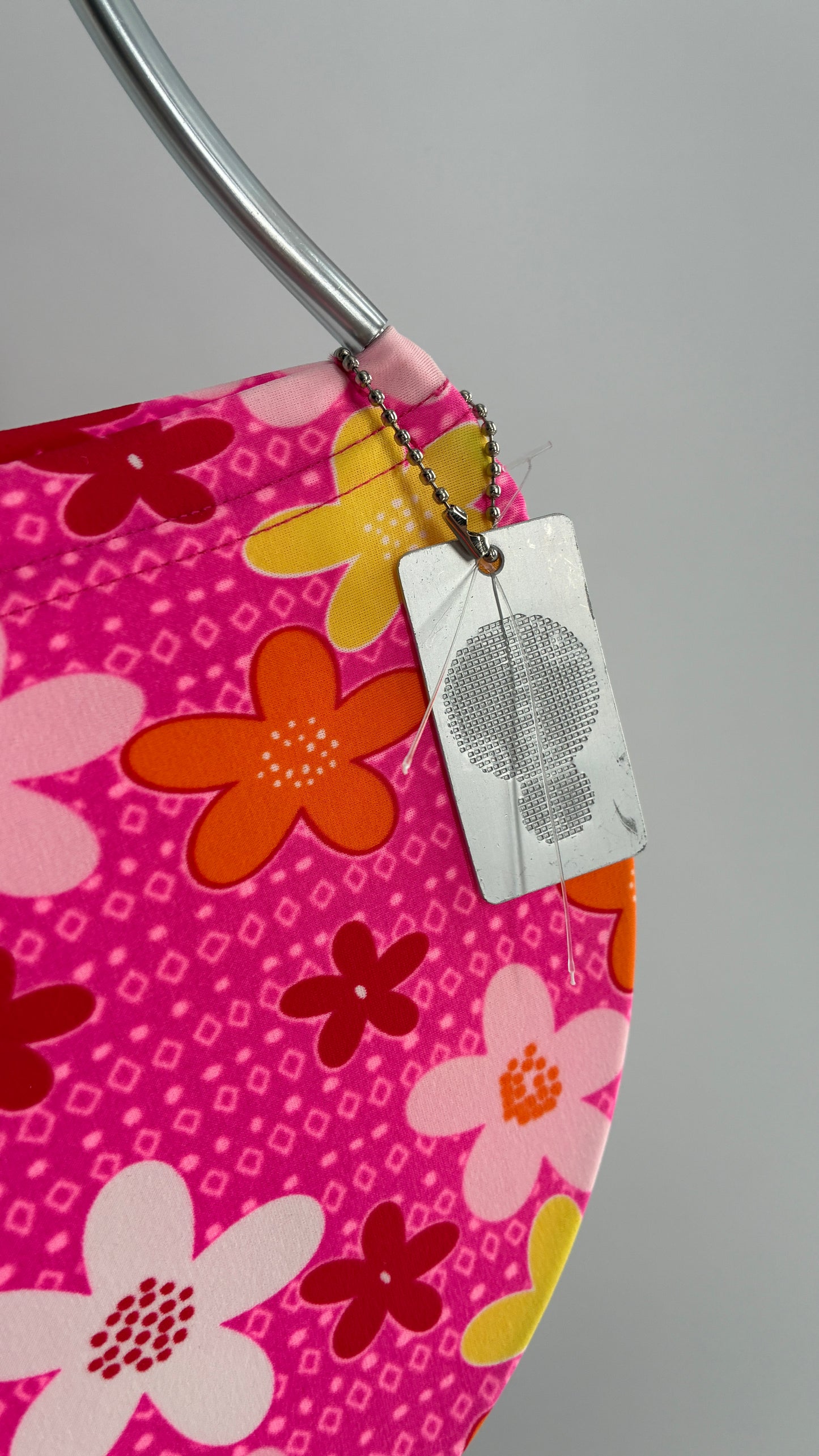 VALDESIGN Half Circle Pink Floral 2D Hand Bag with Metal Abstract Handbag
