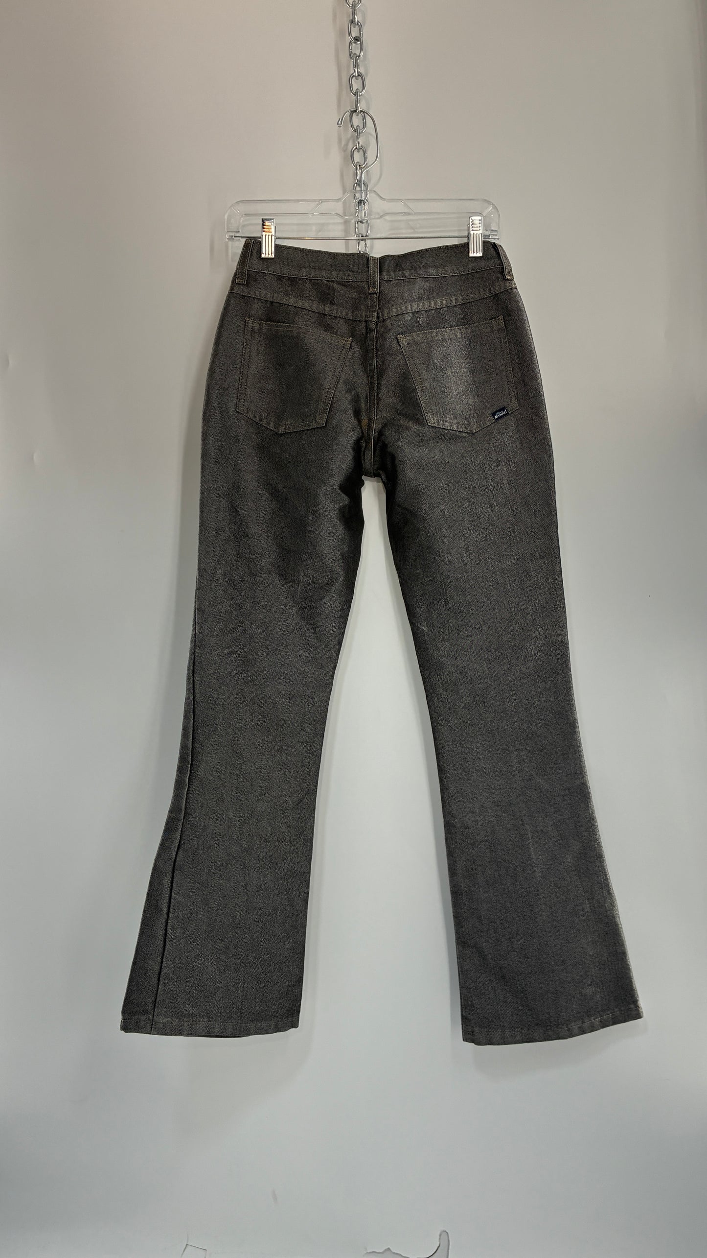 Vintage BLUE ASPHALT Metallic Silver Grey Denim Low Rise Kick Flares (5)