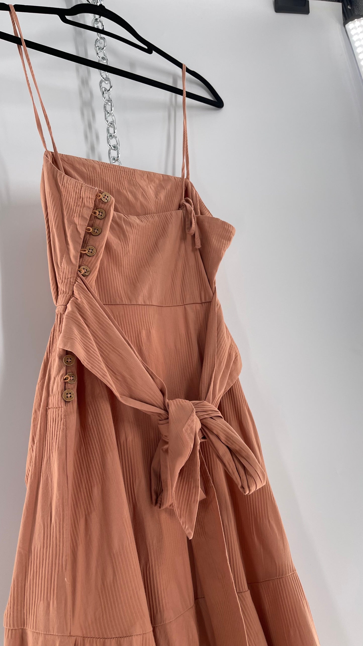 Free People Terracotta/ Smoky Pink Maxi Dress with Exposed Midriff, Waist Bow, and Side Slit with Tags Attached  (M)