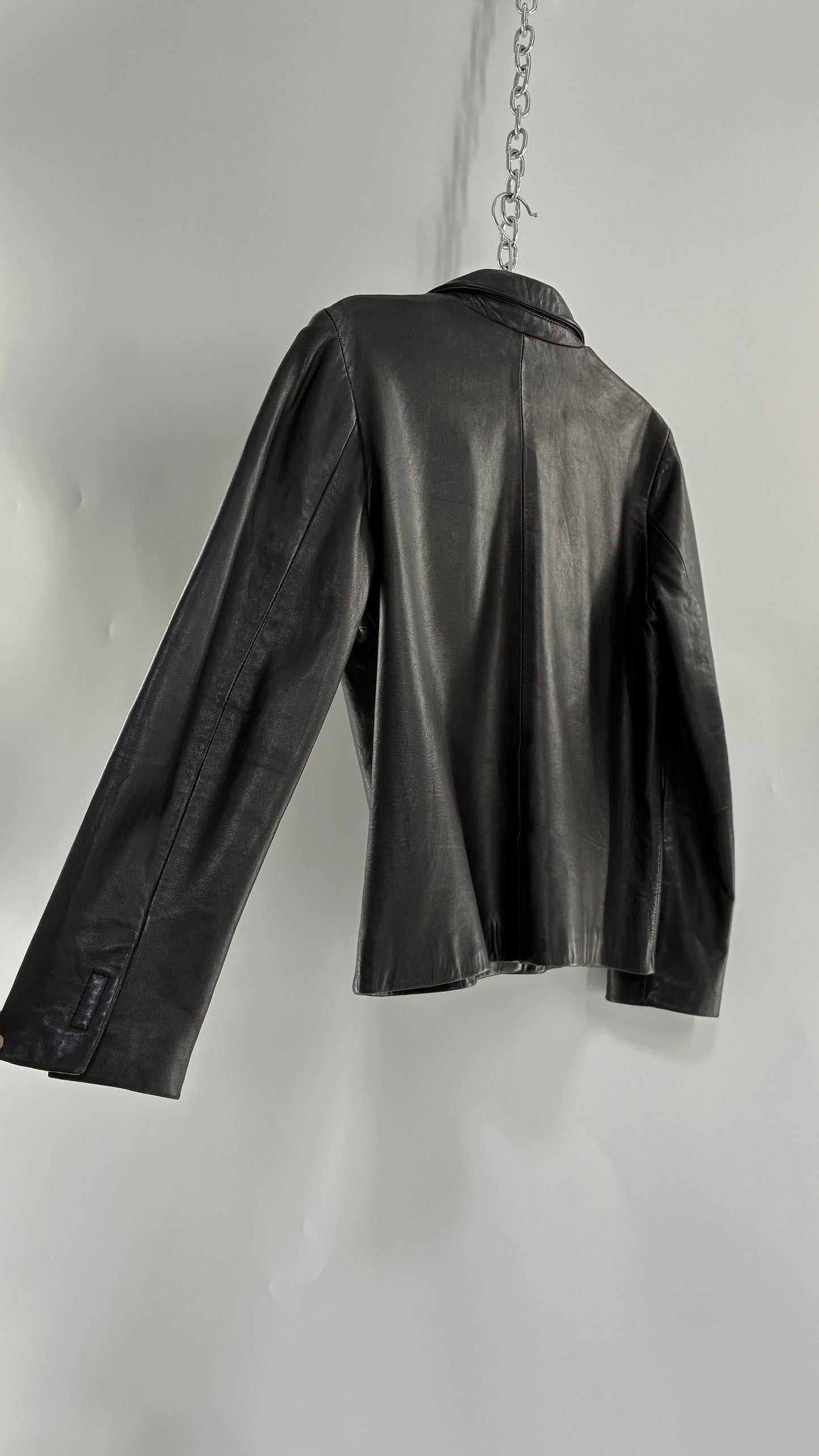 Vintage INC 1990s Black Genuine Ultra Soft Leather Collared Jacket with Velcro Closure Never Worn (Medium)