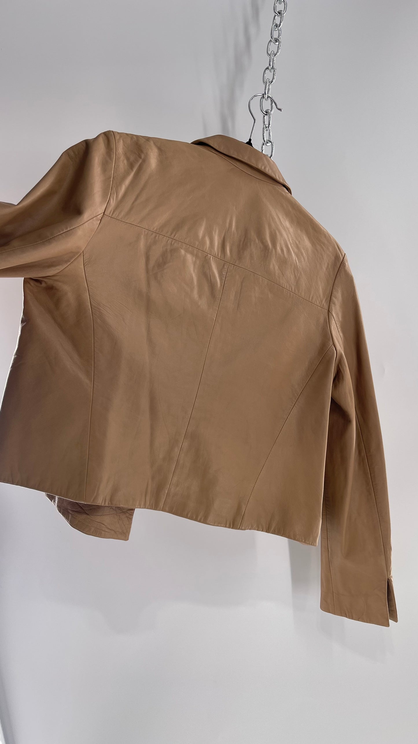 Deadstock Vintage Banana Republic Tan Soft Leather Cropped Boxy Jacket with Tags Attached (Medium)