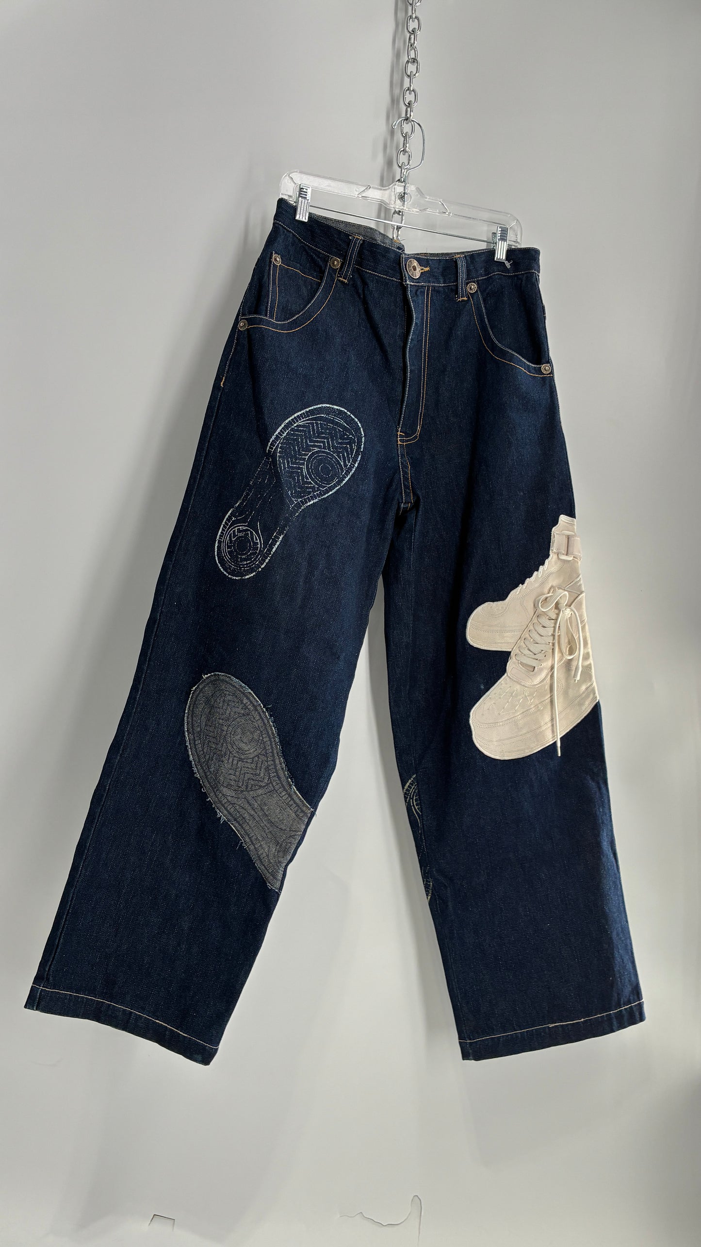 Vintage RAWBLUE Baggy Heavy Denim Wide Legs with AF1 Appliqué (32W/31)