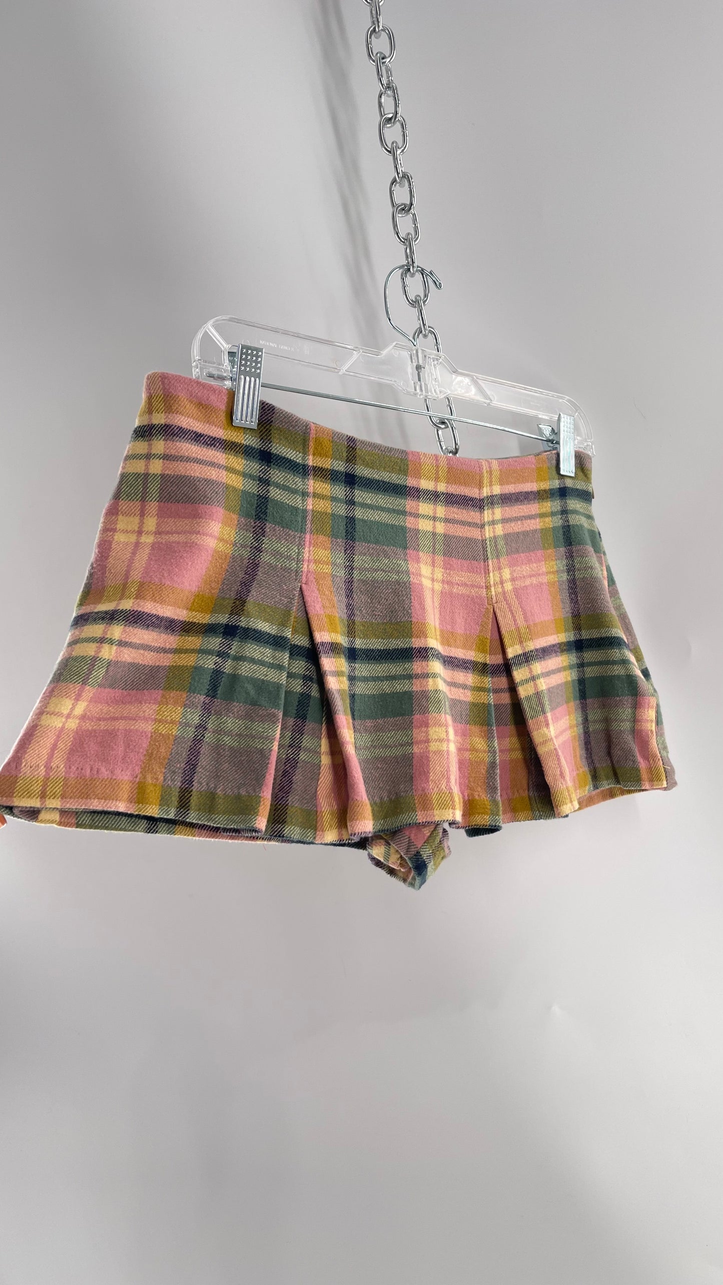 Free People Pink Plaid Pleated Micro Mini Skort with Tags Attached (4)