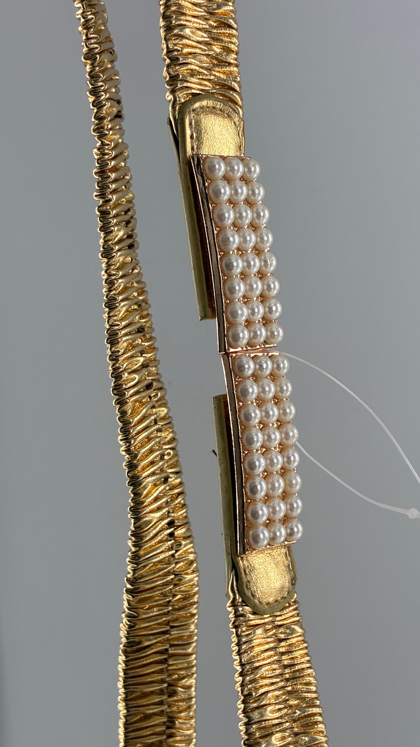 Vintage Gold Stretchy Belt with Pearl Buckle Detail (M/L)