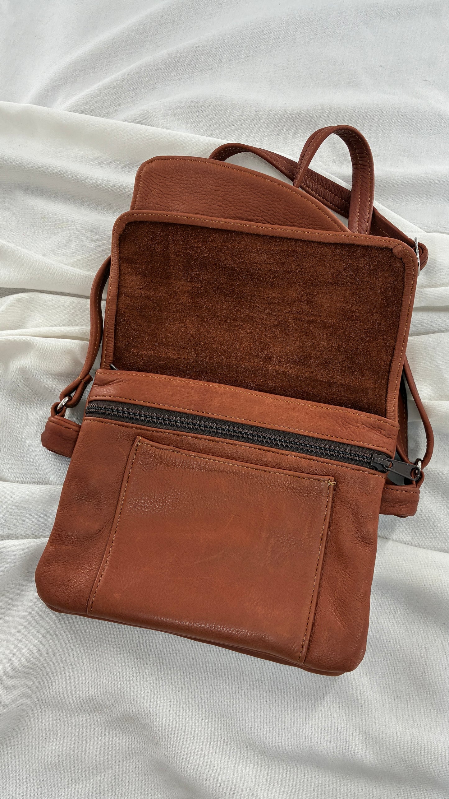 ELIE Genuine Leather Tulip Jr Handbag with Multiple Sections and Zippered Pockets