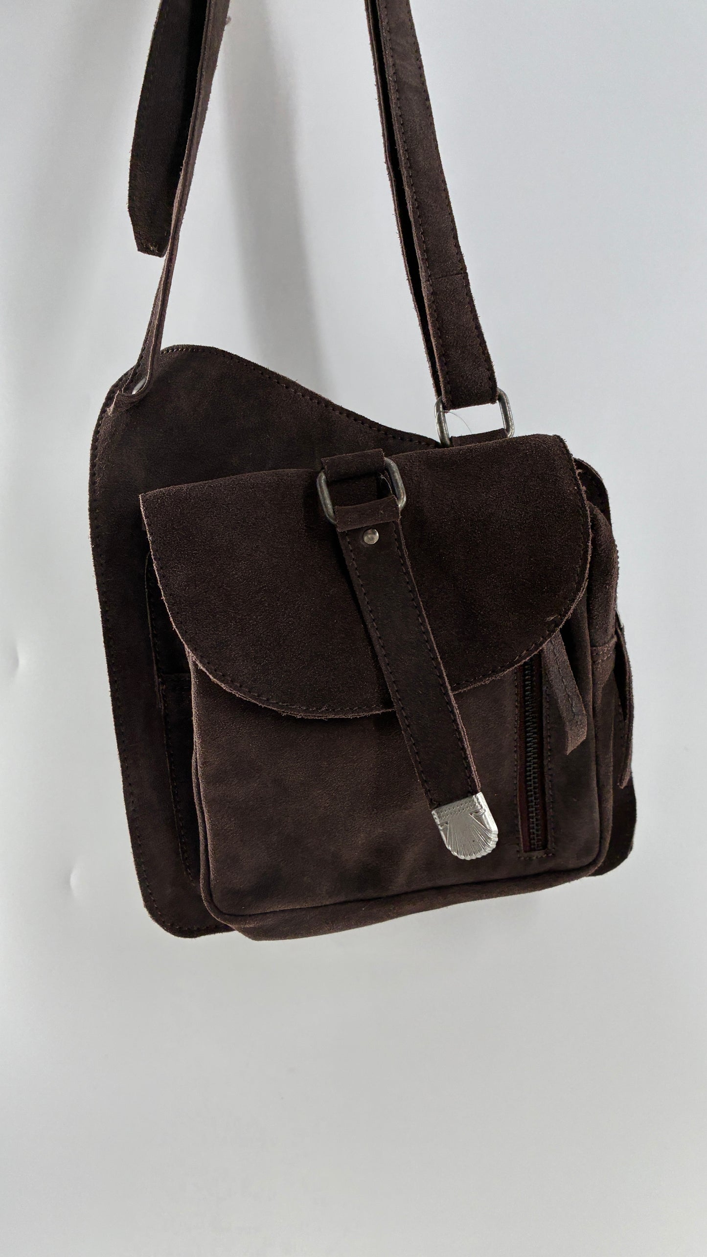 Free People Brown Suede Leather Crossbody Pouch Purse