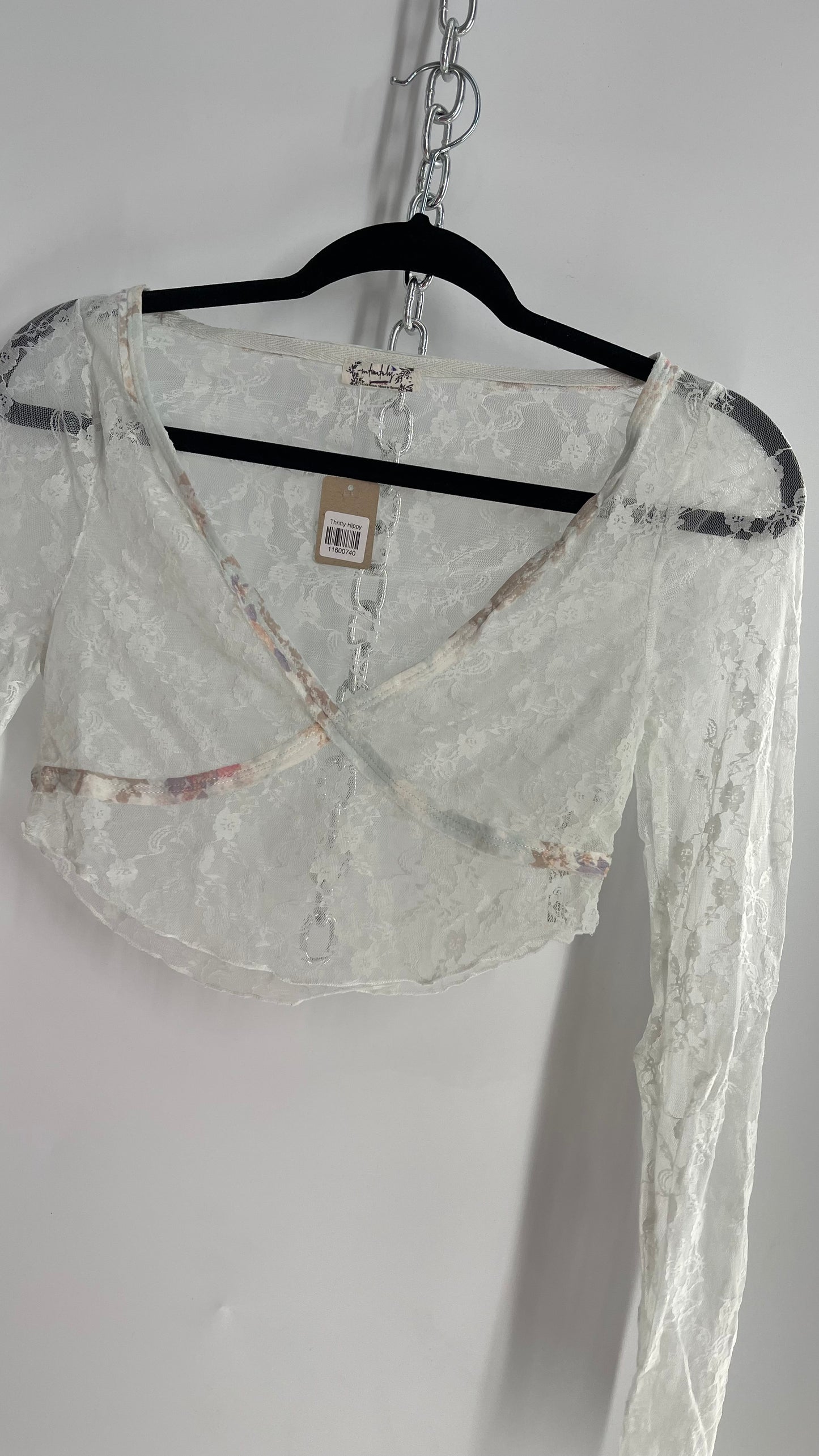 Intimately Free People Baby Blue Lace Ballerina Thumb Hole Long Sleeve (Small)