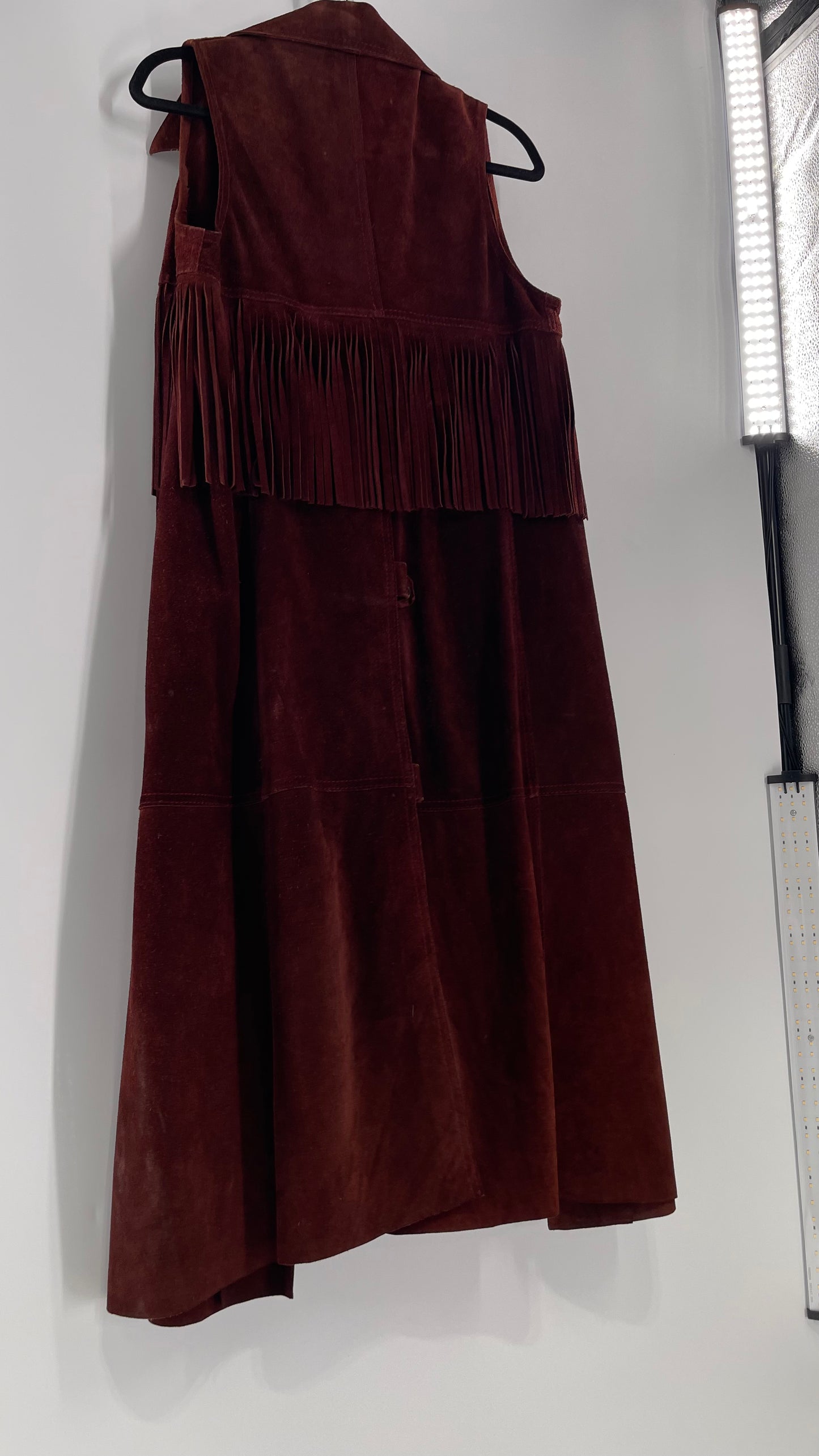 Vintage 1970s Suede Leather Full Length Reddish Brown Vest (S/M)