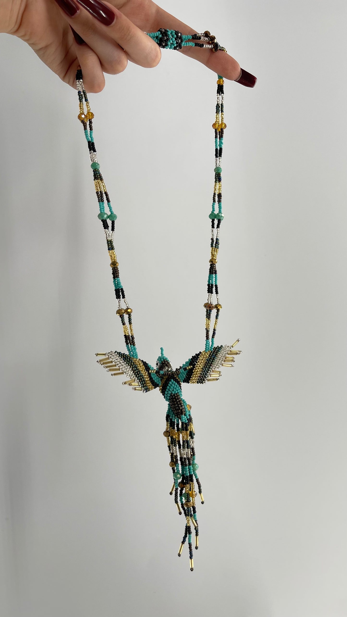 Vintage Beaded Turquoise 3D Handmade Bird Necklace