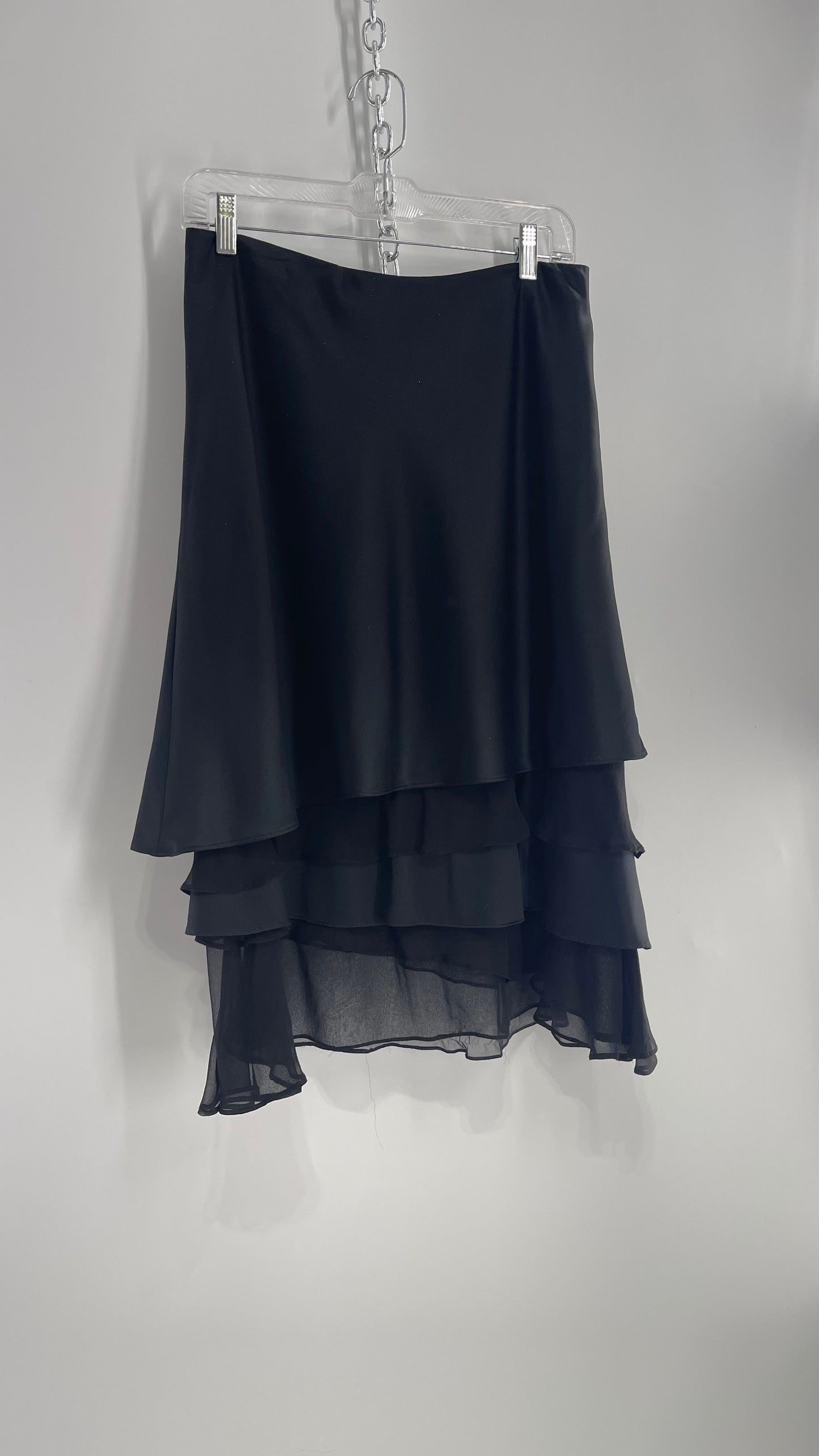 Vintage RIMINI Black Silky Skirt with Ruffled Layered Hem (8)