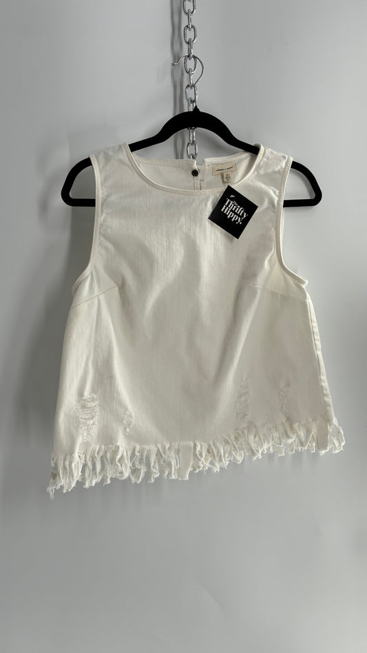 Urban Outfitters Silence + Noise White Denim Fringe Hem Top (Medium)