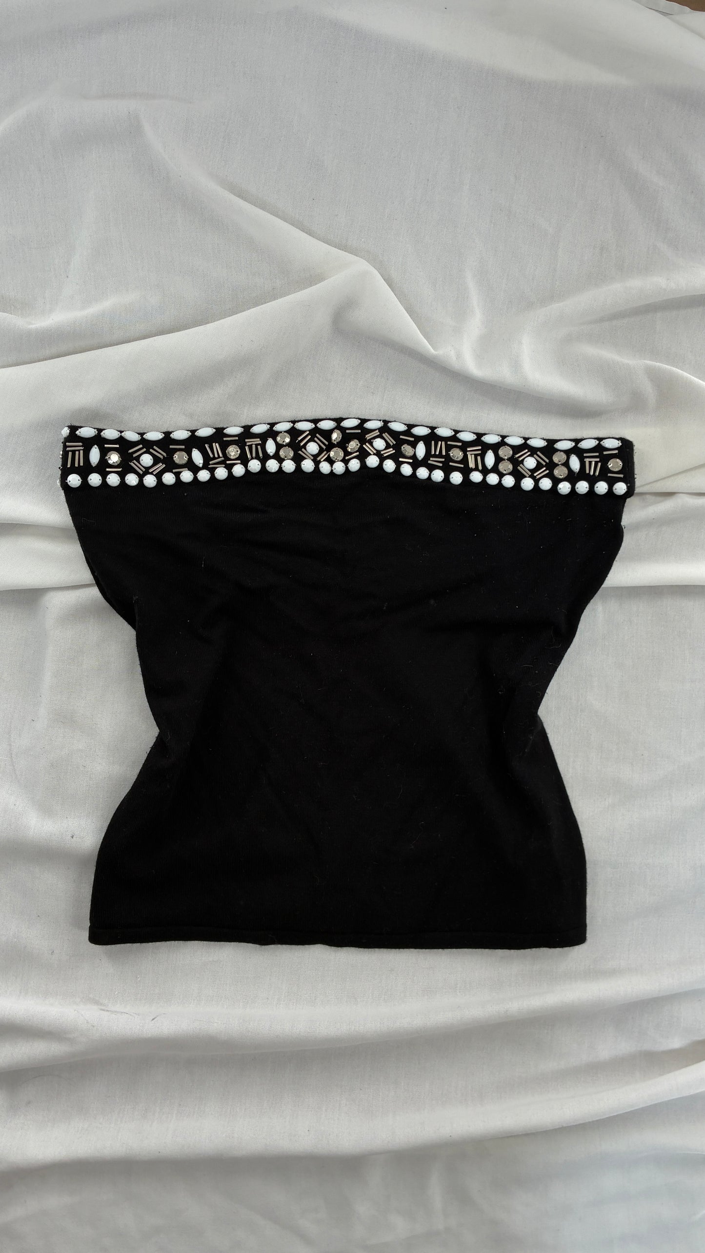 Vintage WHITE HOUSE BLACK MARKET Black Tube Top with Beaded Trim (Medium)