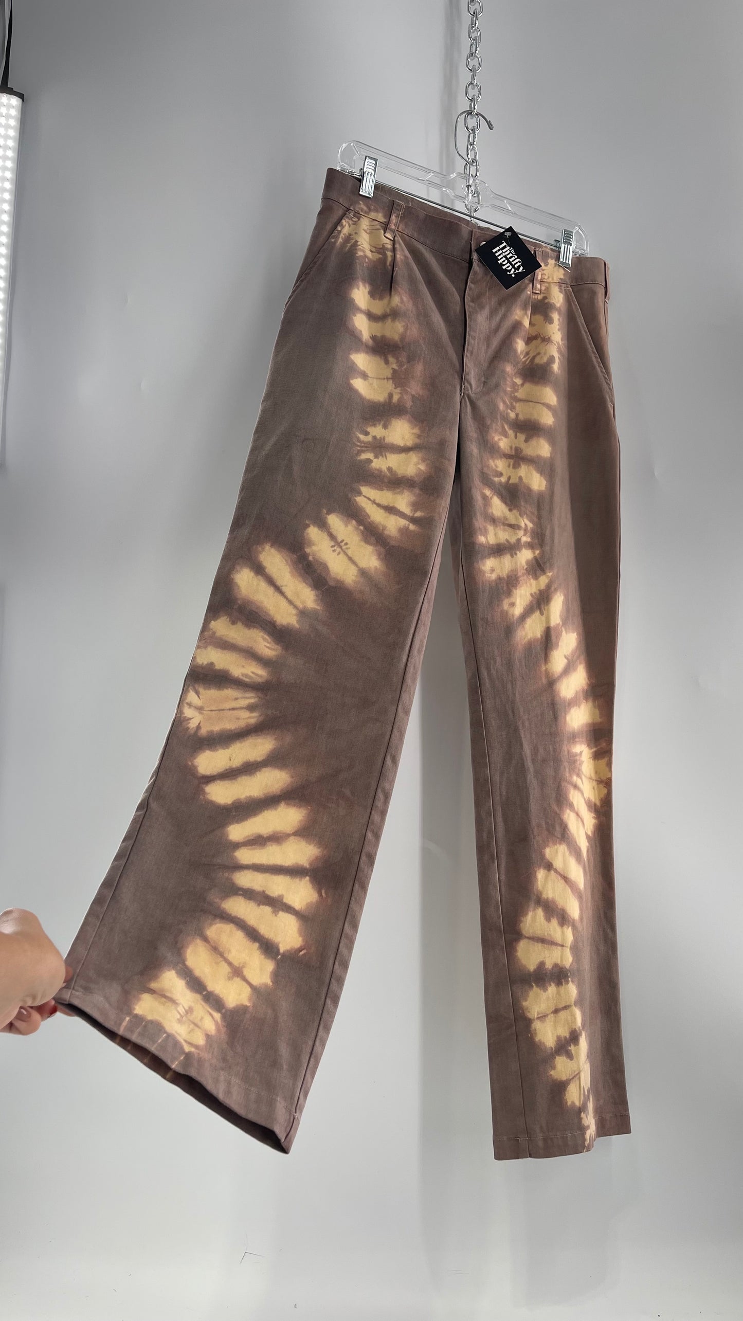 One of a Kind Bleached Neutral Carpenter Cargo Pants Dusty Purple Gray with Beige Dyed Streaks (31 )