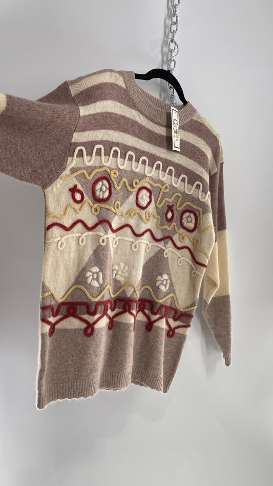 Deadstock Vintage Carducci Lambswool and Angora Rabbit Embroidered Sweater with Tags Attached (Medium)