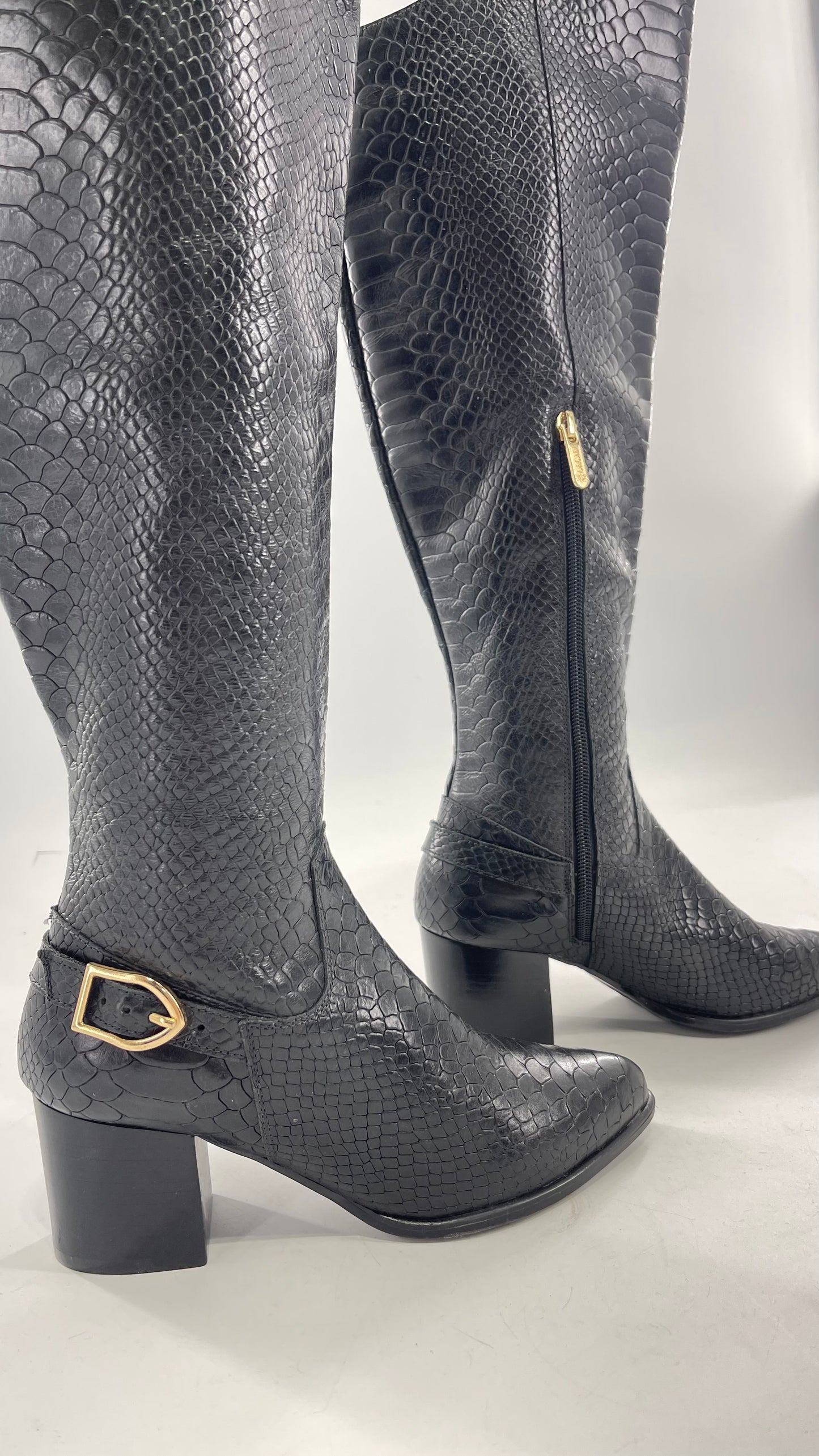 ORCADE Genuine Brazilian Leather Crocodile Embossed/Textured Knee High Boots (5)
