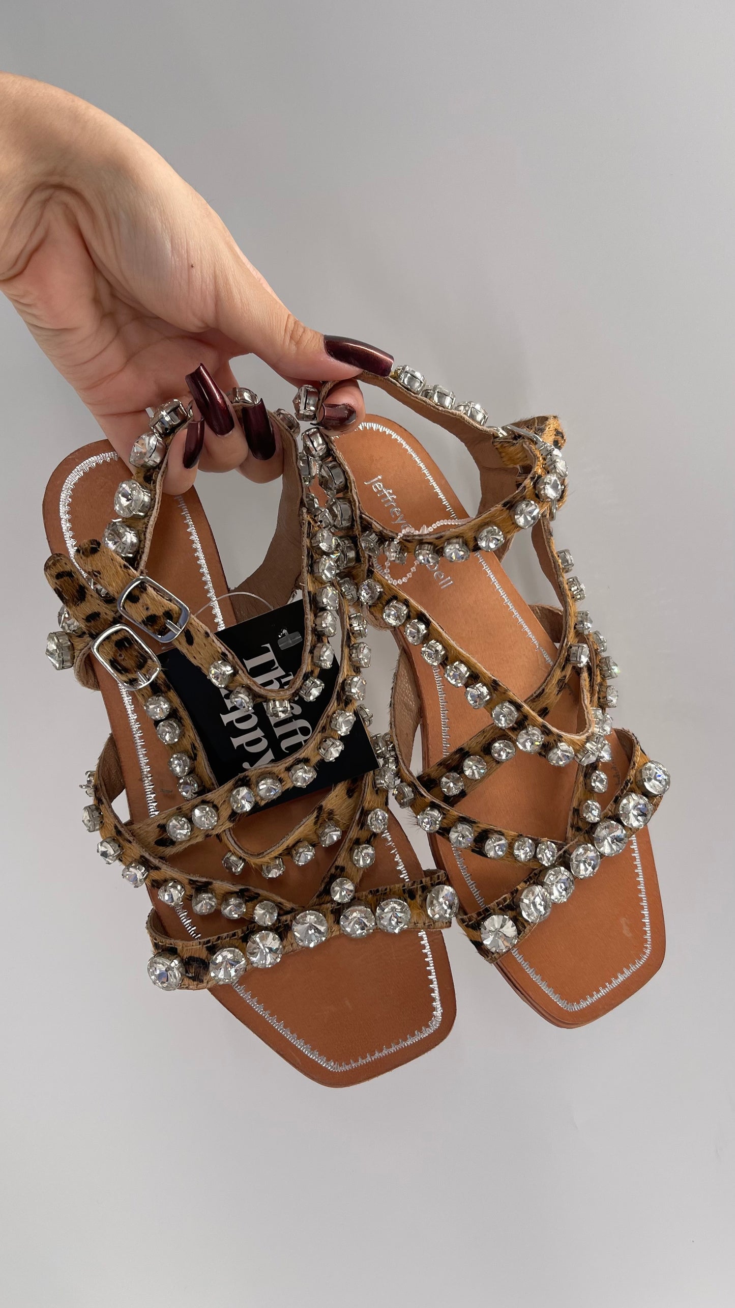 Jeffrey Campbell Rhinestone Encrusted Strappy Sandal with Cheetah Printed Cow Fur Straps (7)