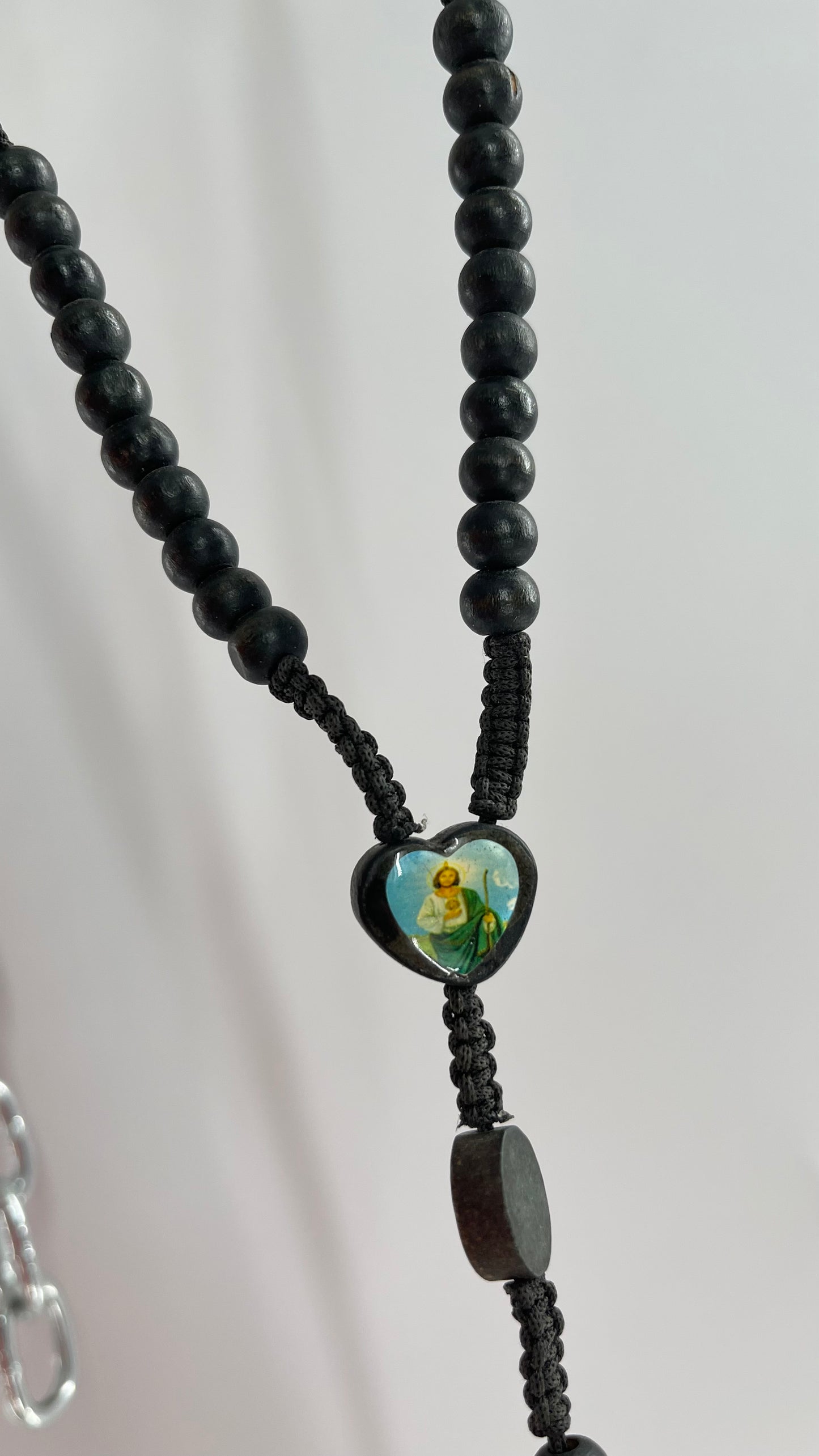 Vintage Black Rope Rosary Necklace Prayer Beads