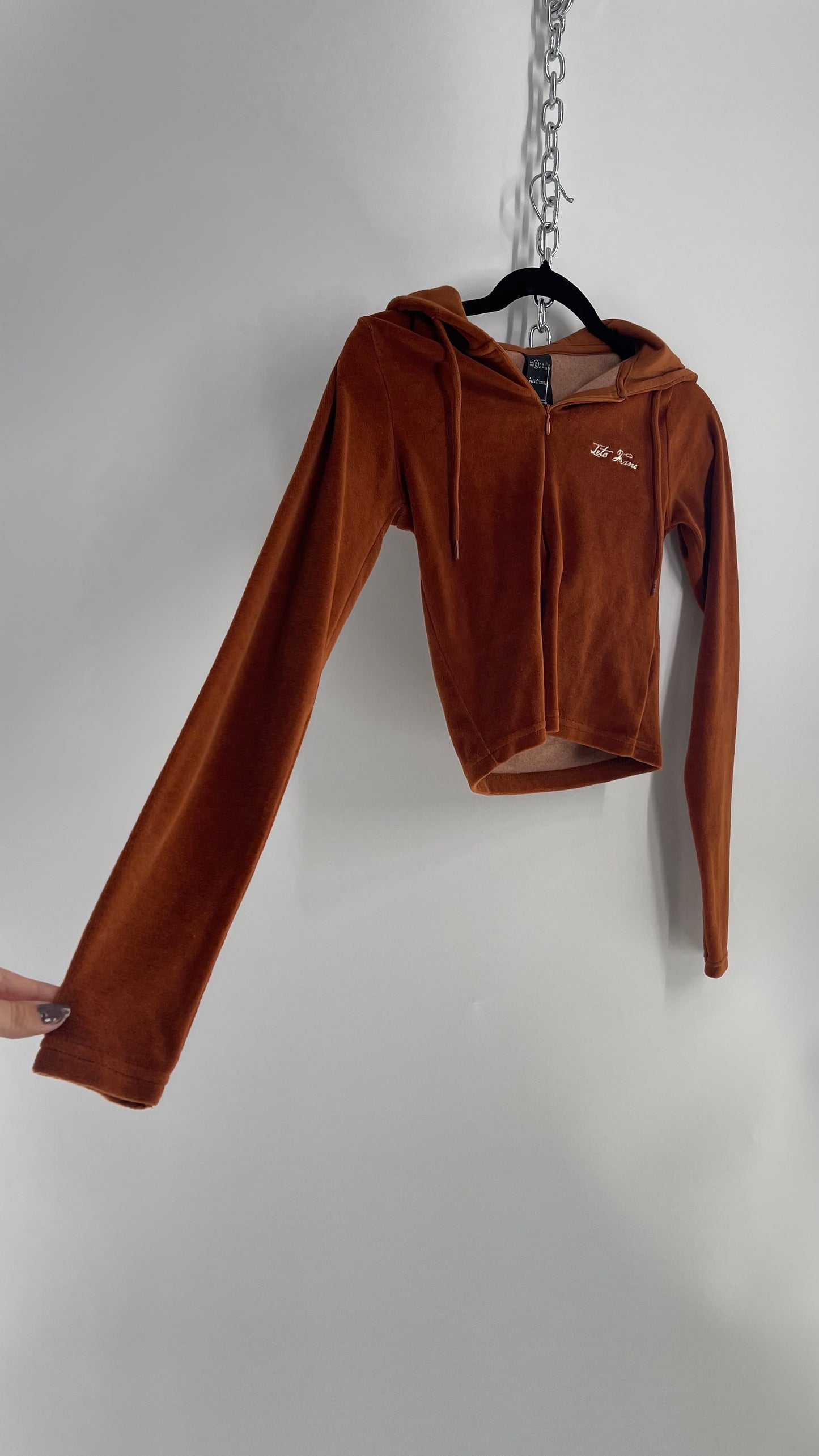 Lets Frans Burnt Orange Embroidered Cropped Hoodie (XS)