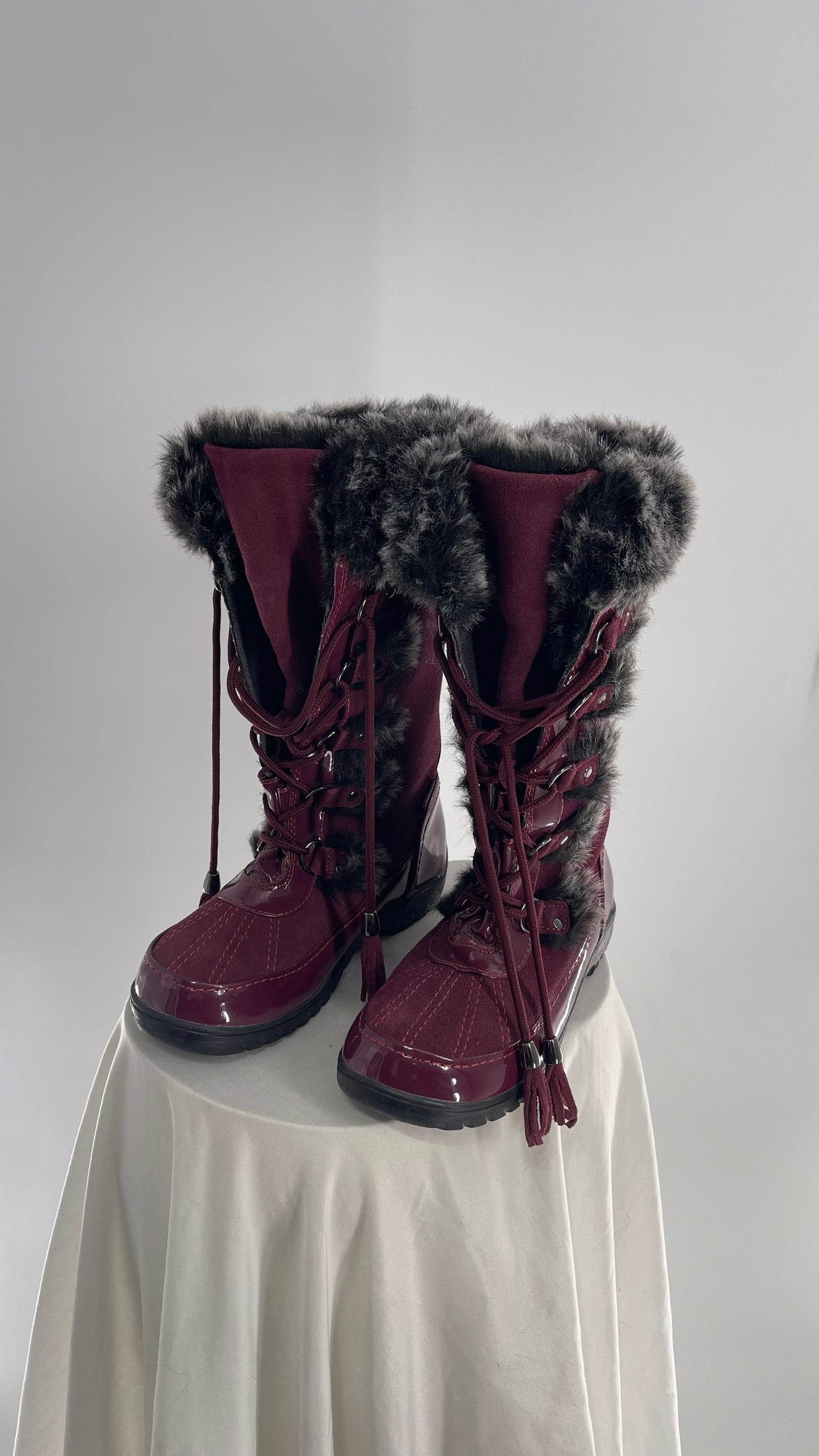 Vintage Sporto Raspberry Knee High Faux Fur Lined Boots (7)