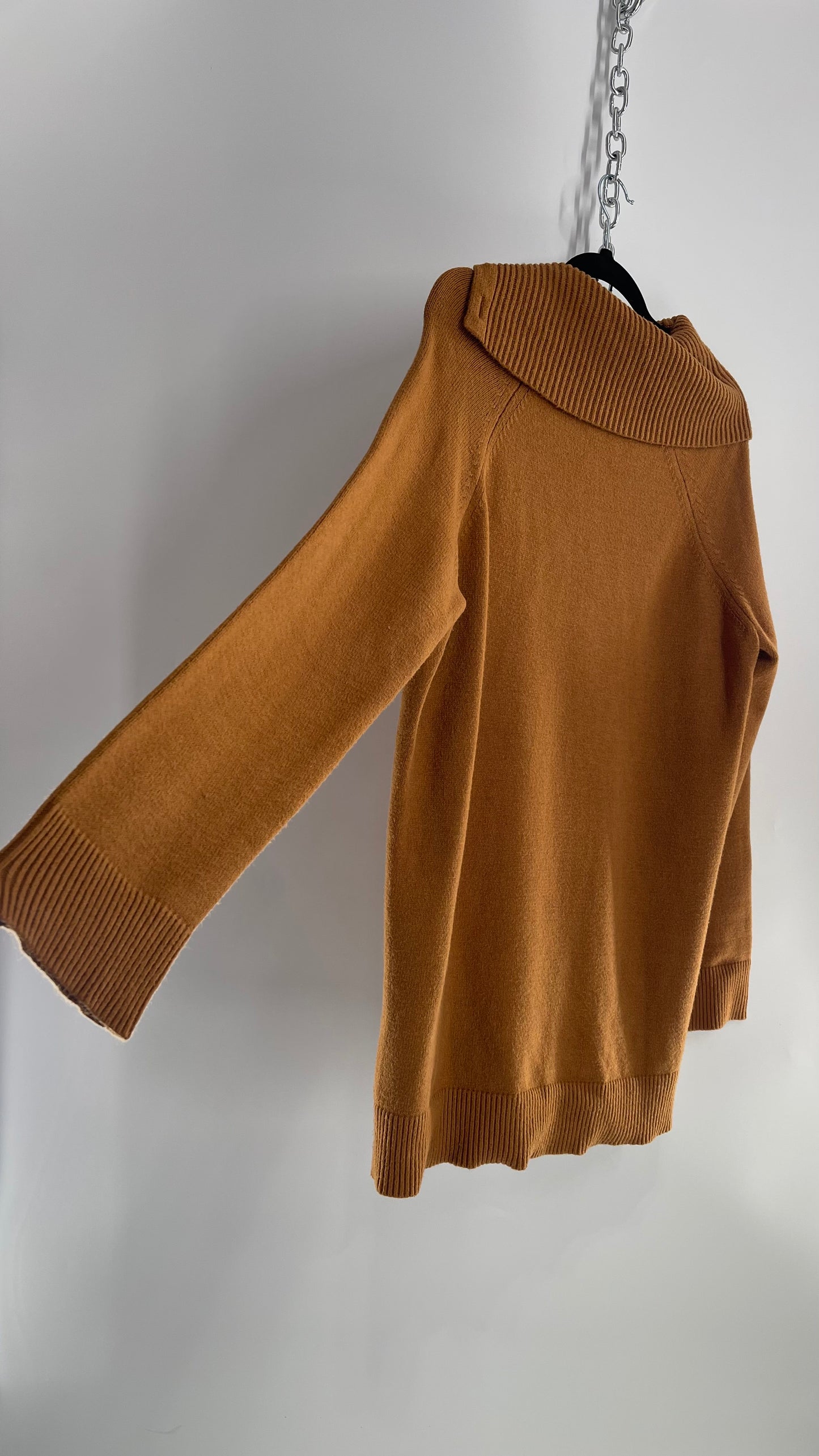 Anthropologie Mustard Yellow Gold Knit Sweater with Fold Over Neckline Detail (Large)