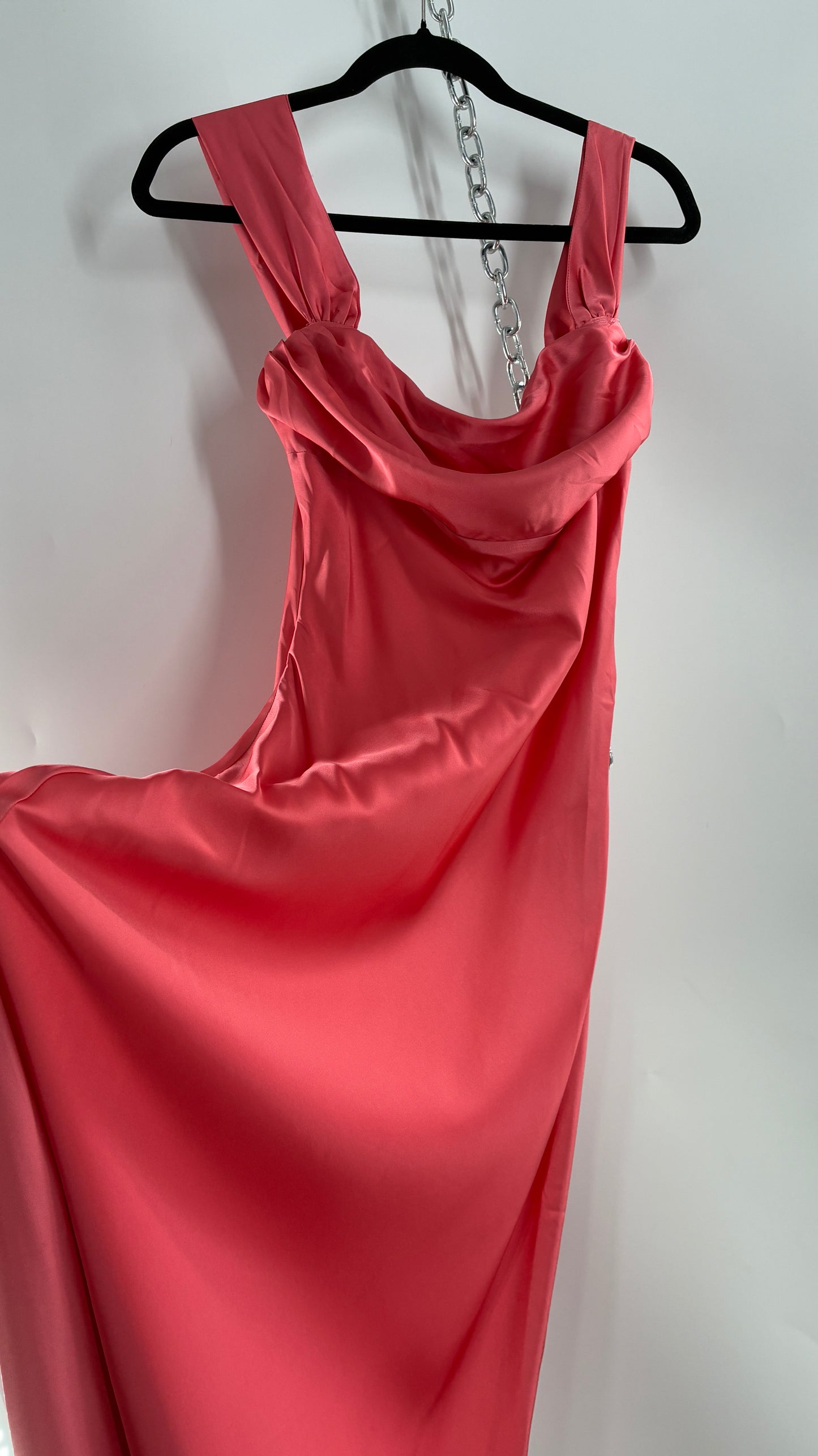 BEGINNINGS Coral Pink Gown with Draped Bust and Tags Attached  (6)
