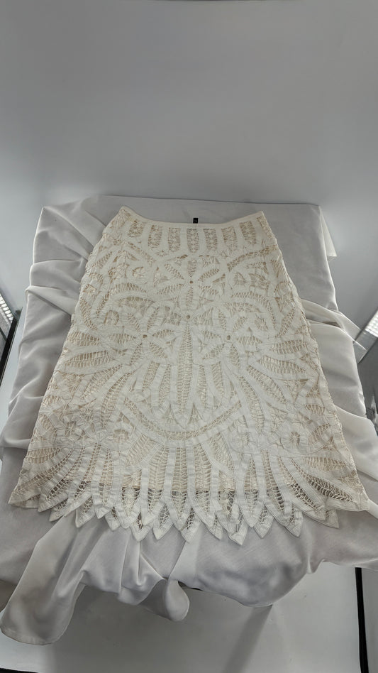 Vintage LAFAYETTE 148 NEW YORK 100% Cotton White Lace Skirt with 100% Silk Underlay (6)