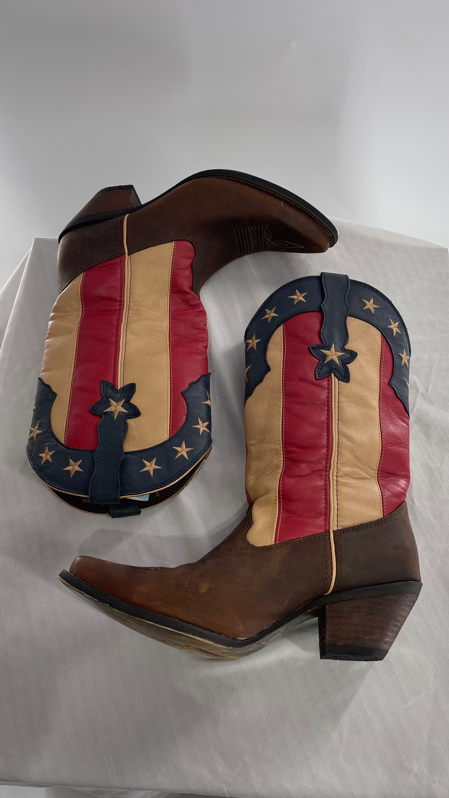DURANGO Brown Leather Americana Flag Cowboy Boots (11)